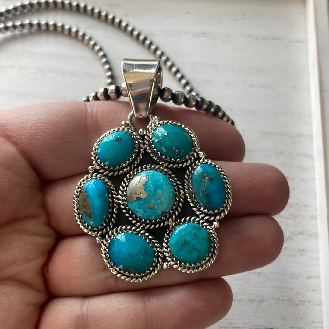 Handmade Sterling Silver & Turquoise Cluster Pendant