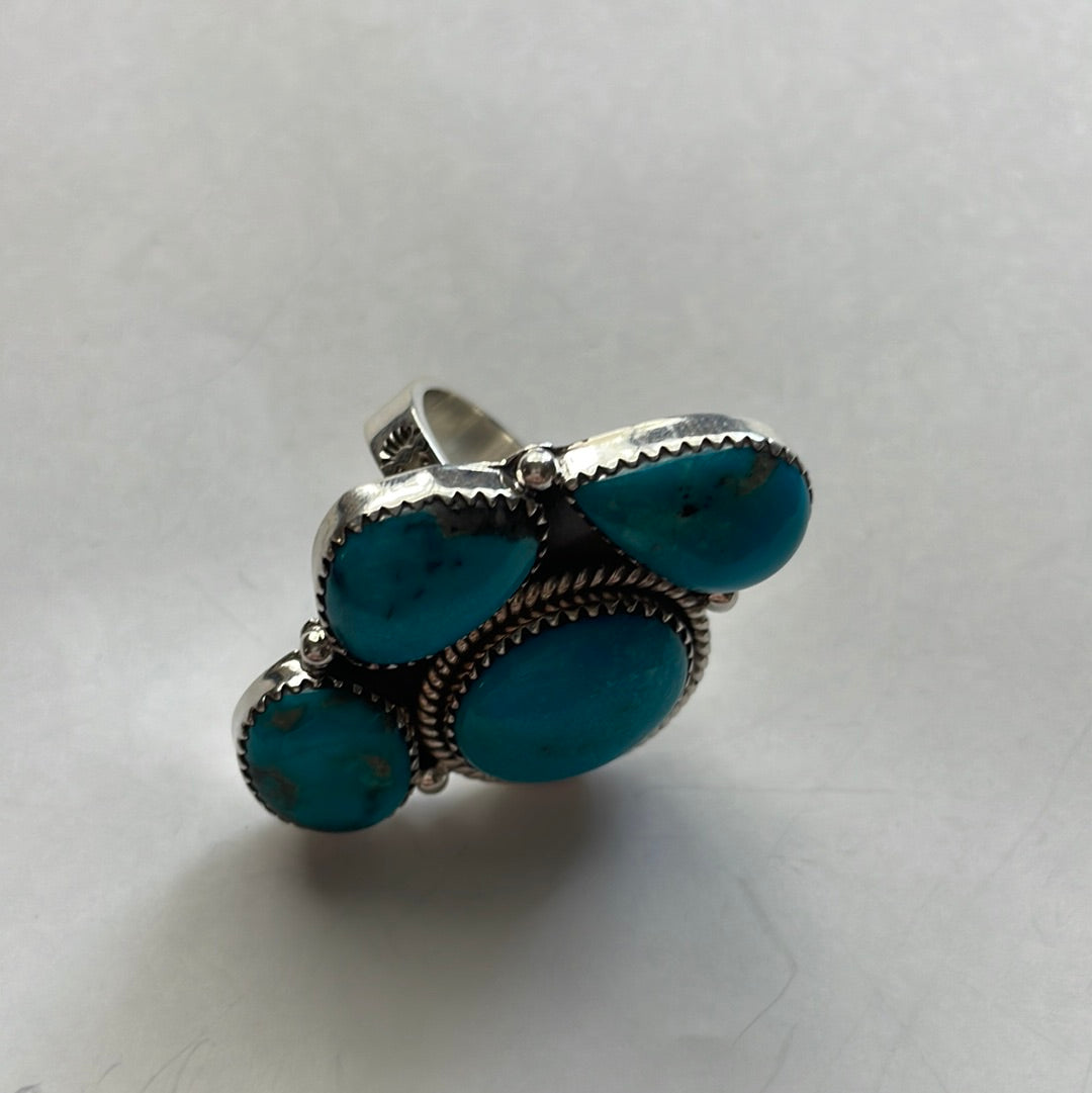 Beautiful Handmade Turquoise And Sterling Silver Adjustable Ring