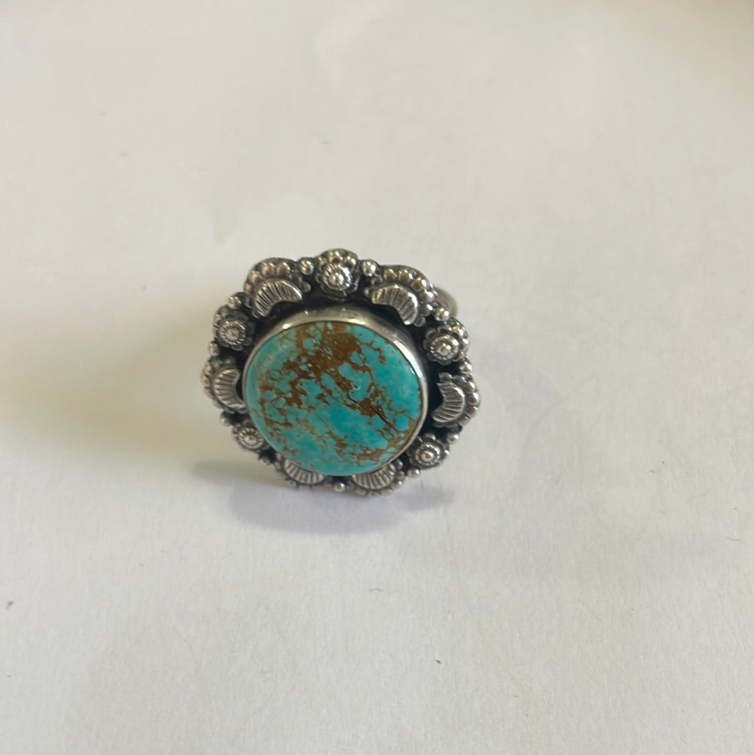 Handmade Sterling Silver & Turquoise Adjustable Ring Signed Nizhoni