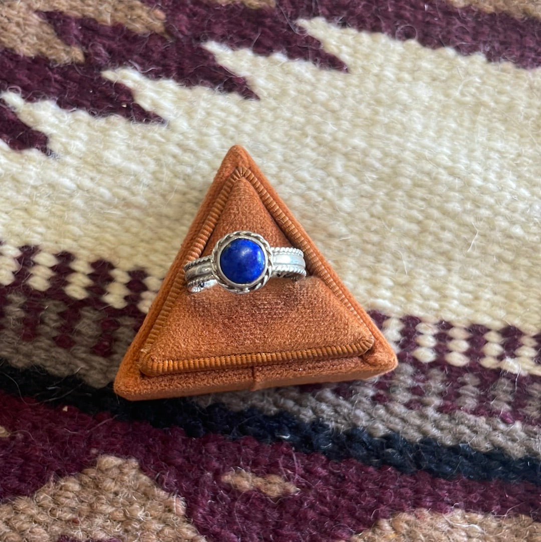 Navajo Lapis & Sterling Silver Double Braided Ring