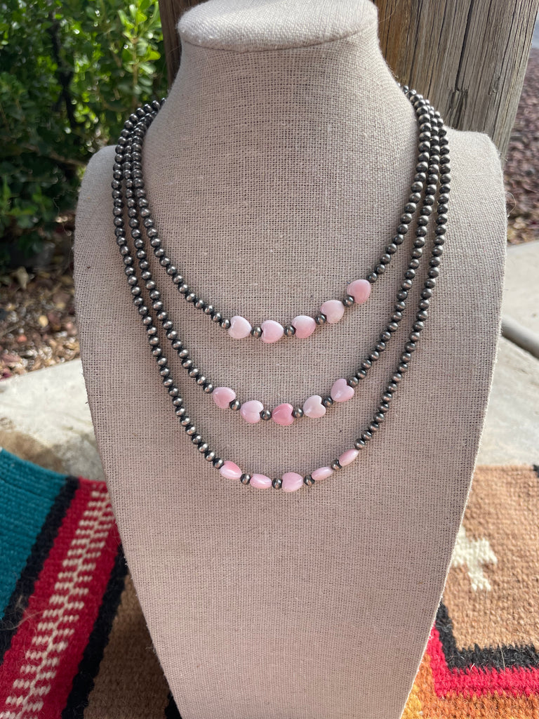 18 Navajo Jewelry Single Strand Turquoise and Pink Conch Sterling Silver Beaded Necklace | Theresa Belone