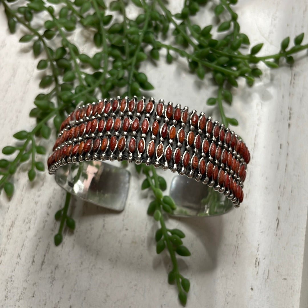 Nizhoni Handmade Sterling Silver & Coral Cuff Bracelet