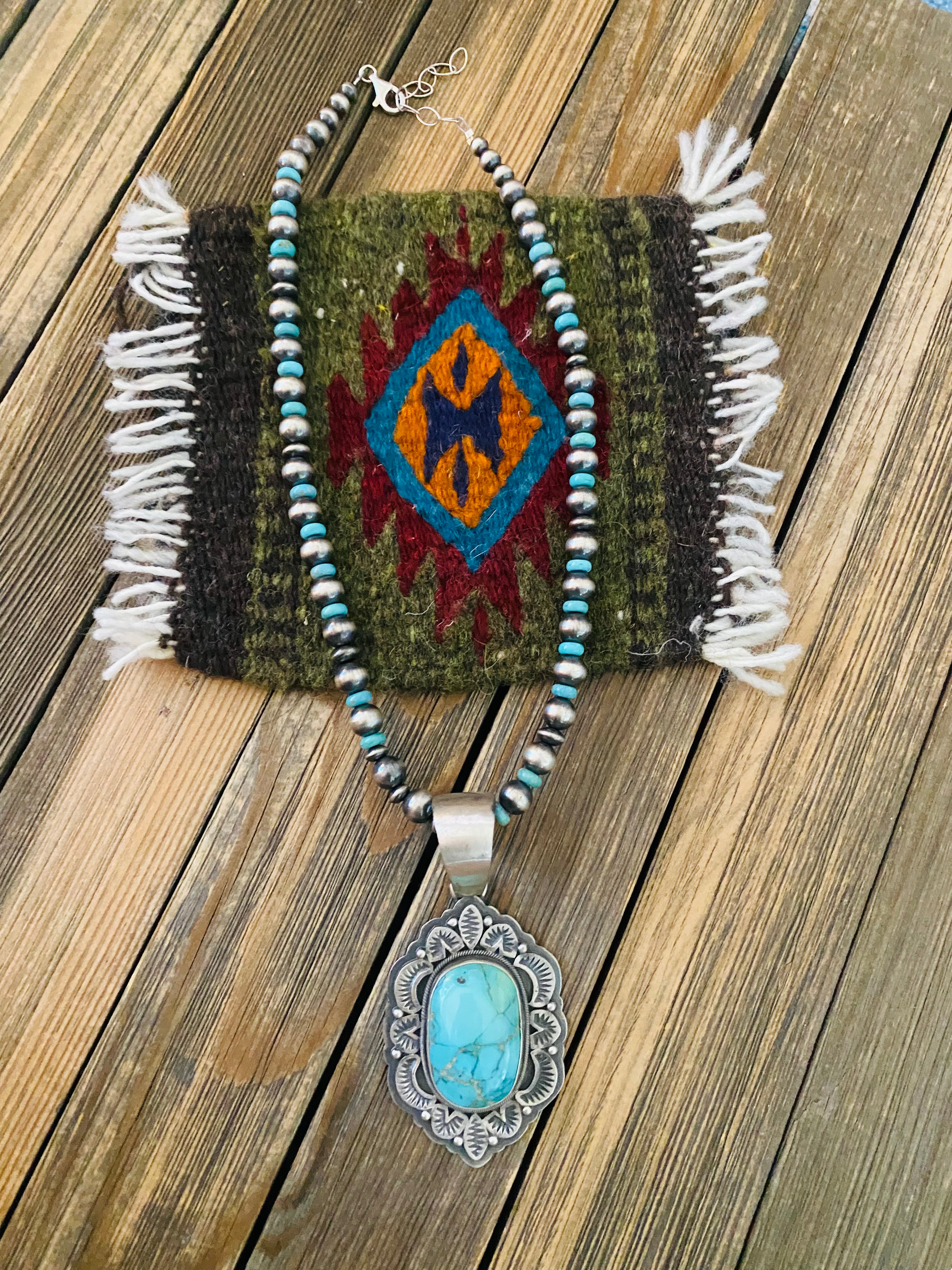 Navajo Sterling Silver & Turquoise Beaded Necklace