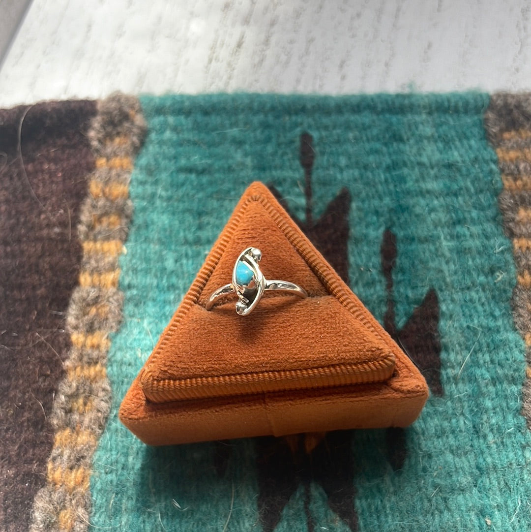 Navajo Single Stone Turquoise & Stamped Sterling Silver Ring