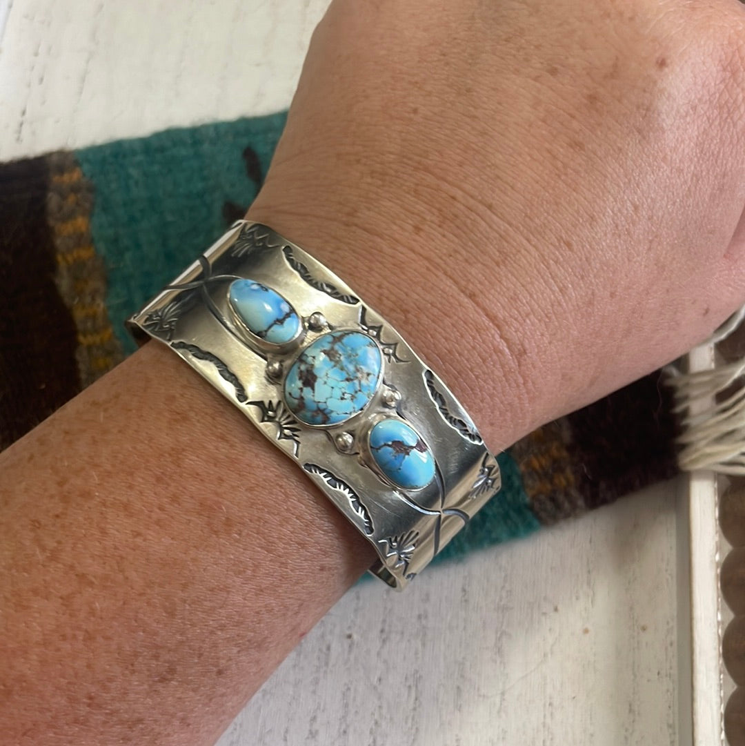 Navajo Golden Hills Turquoise & Sterling Silver Cuff Bracelet Signed