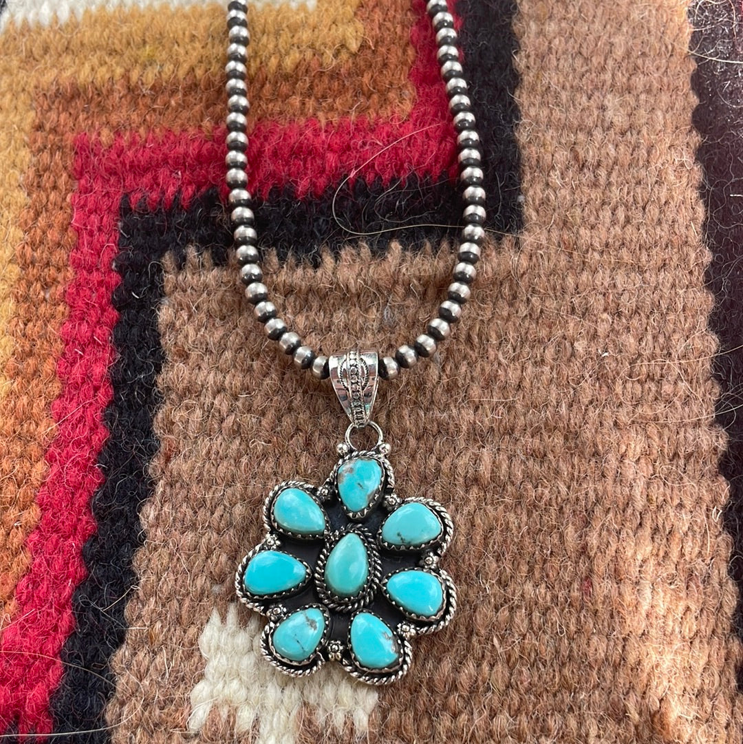 Handmade Sterling Silver & Turquoise Pendant signed Nizhoni