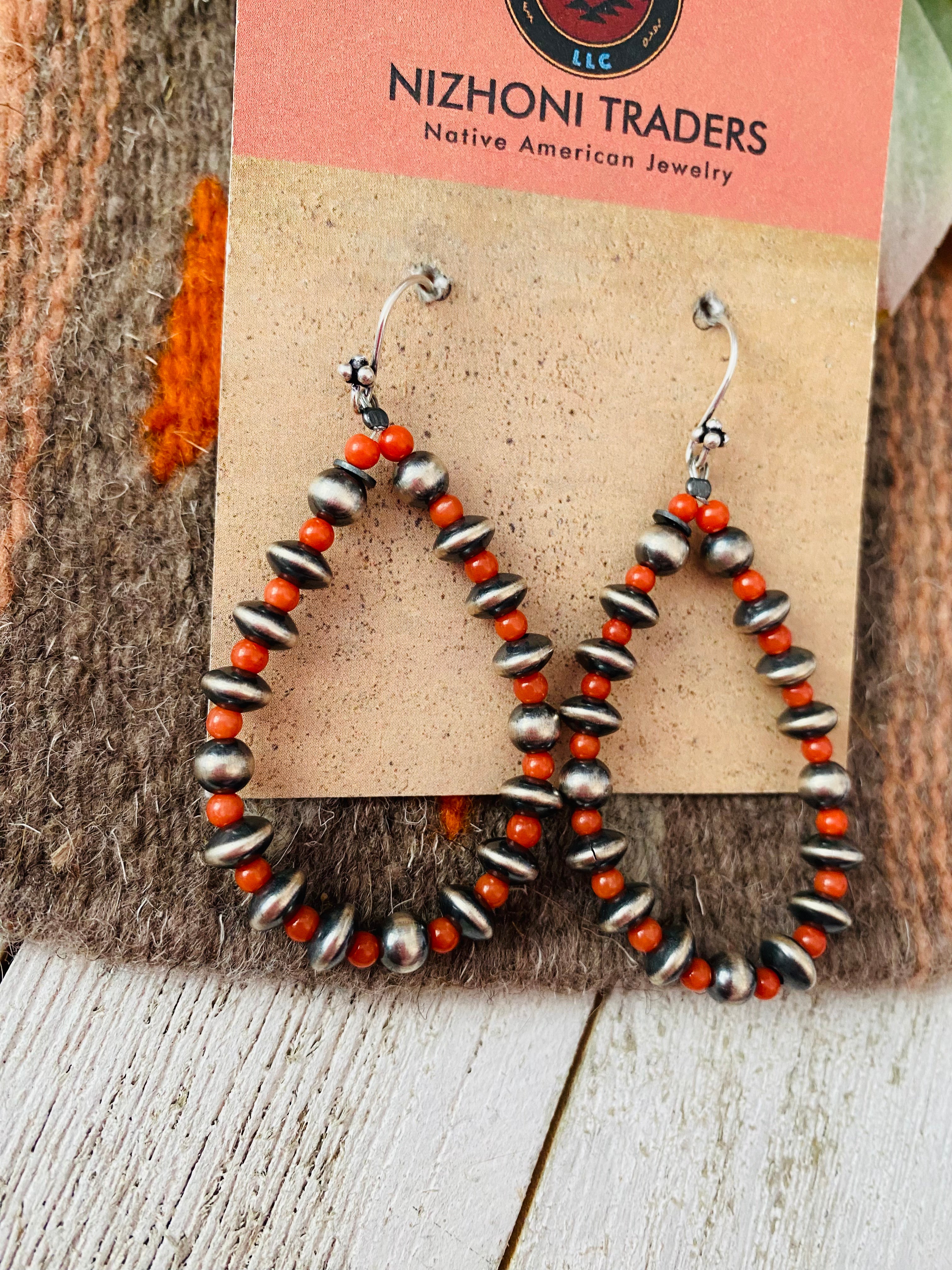 Handmade Coral And Sterling Silver Beaded Dangle Earrings