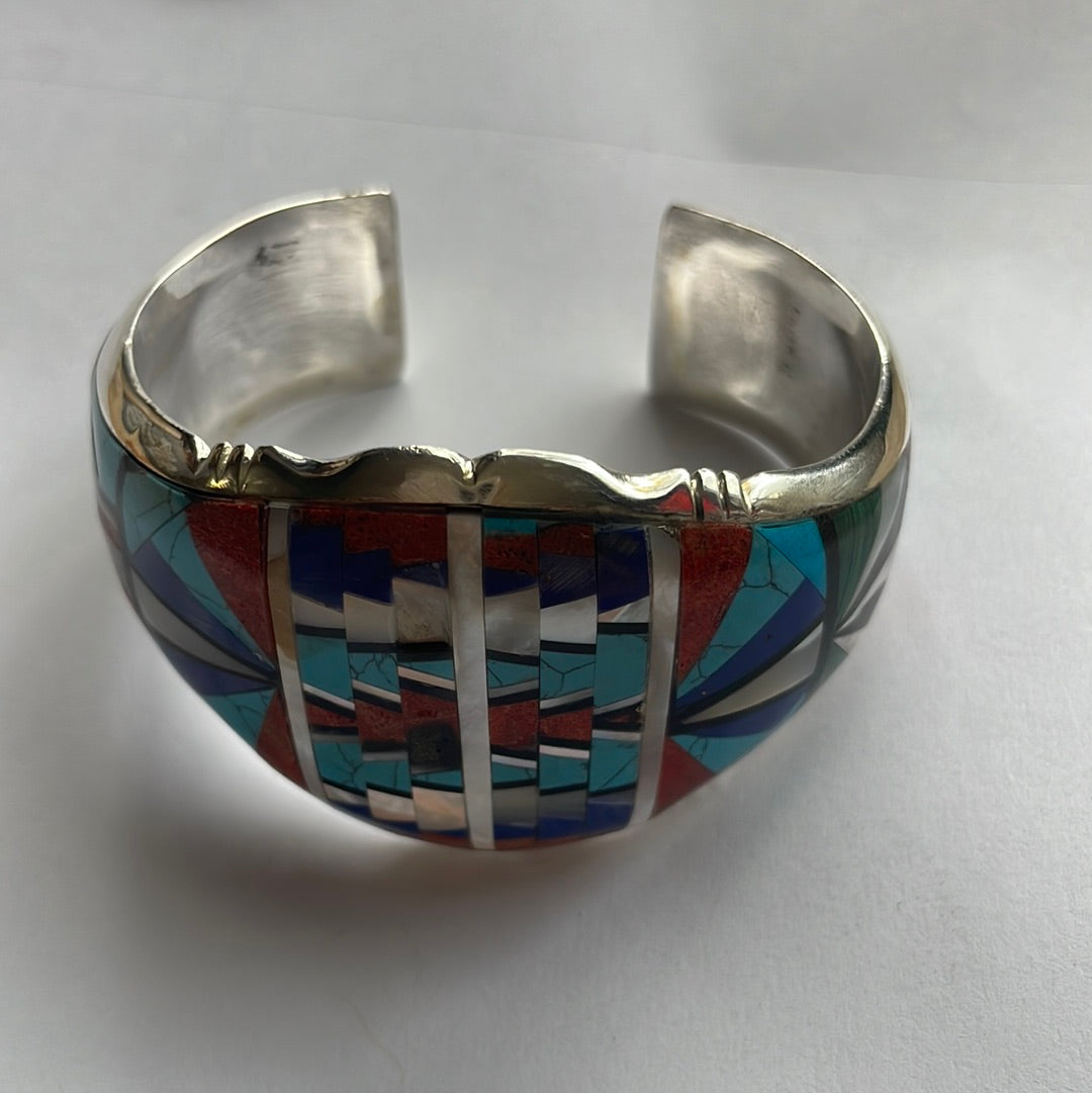 “The Multi Stone Inlay Cuff” Sterling Silver Multi Stone Inlay Cuff Bracelet