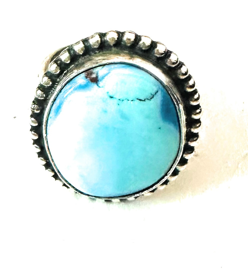 Navajo Golden Hills Turquoise & Sterling Silver Ring Size 8.5