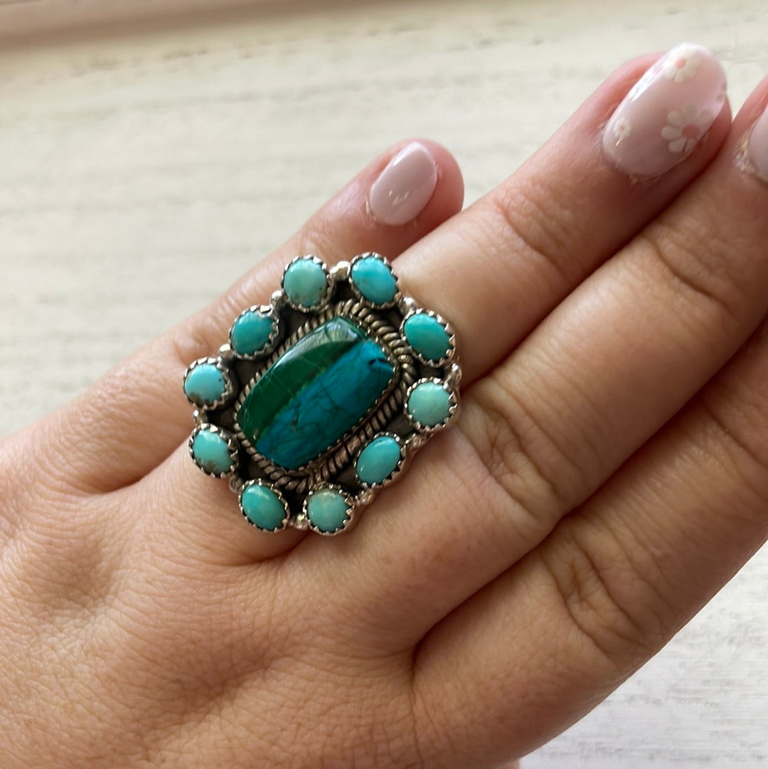 Beautiful Handmade Turquoise And Sterling Silver Adjustable Ring Signed Nizhoni