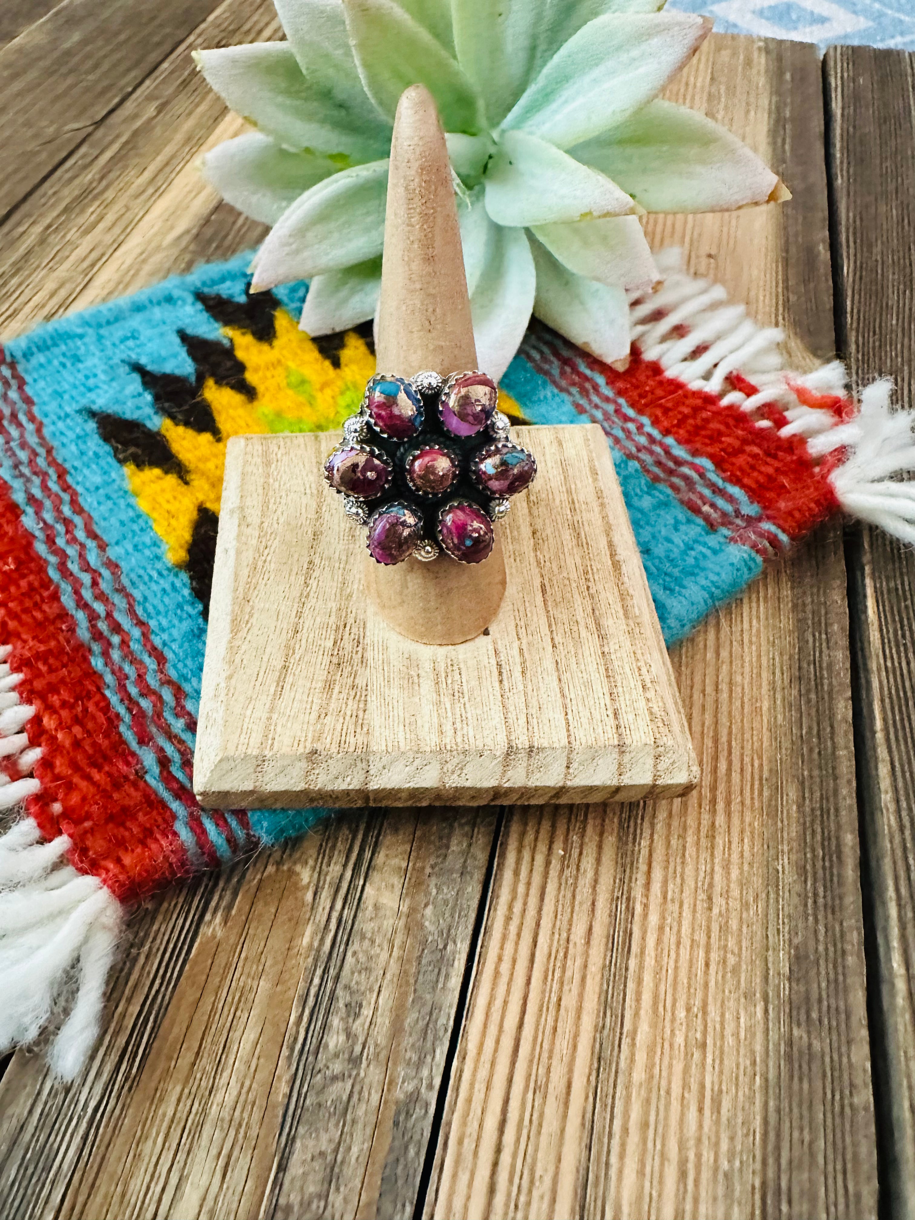 Handmade Sterling Silver & Pink Dream Mojave Cluster Adjustable Ring