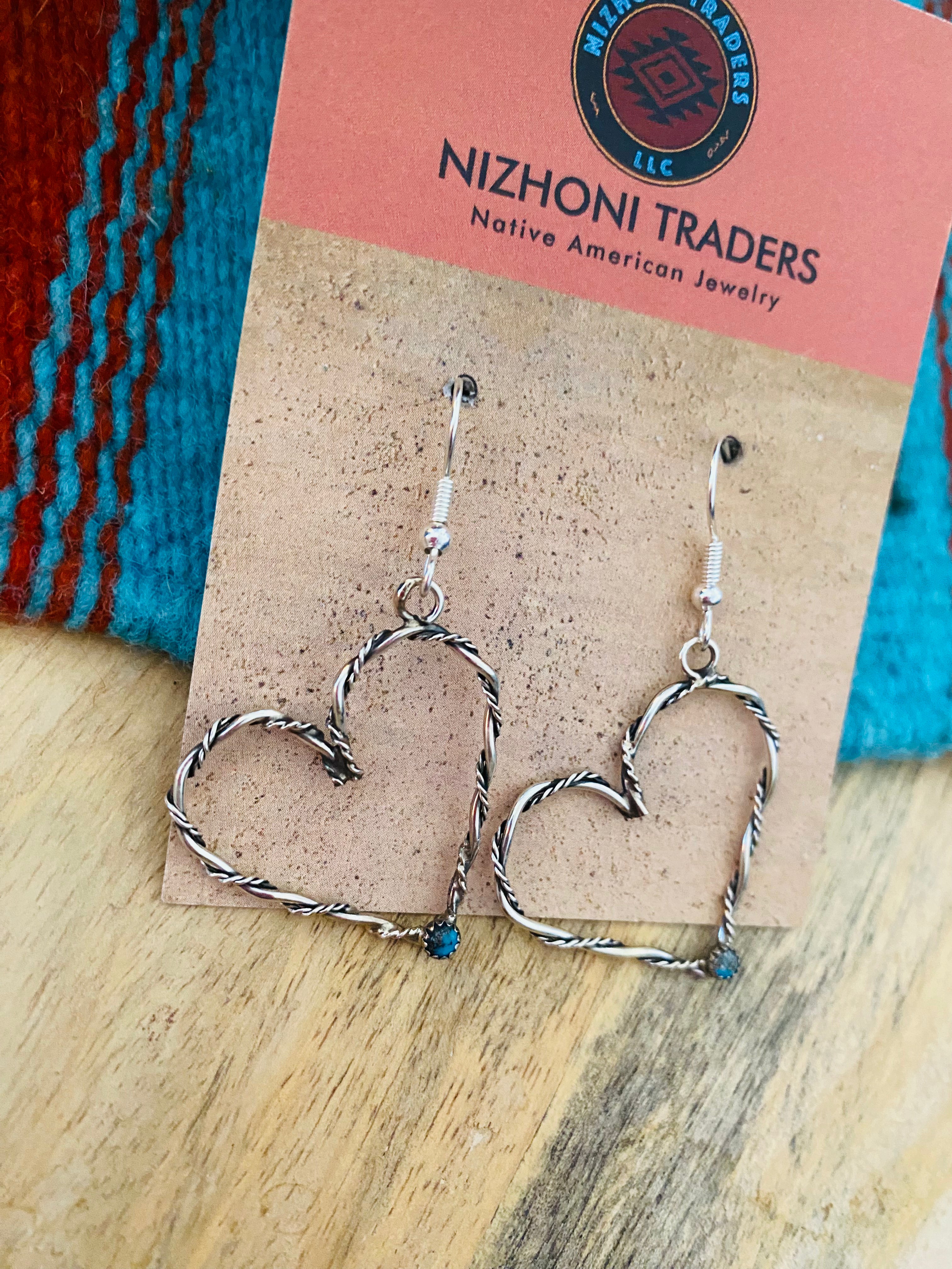 Handcrafted Turquoise & Sterling Silver Heart Dangle Earrings