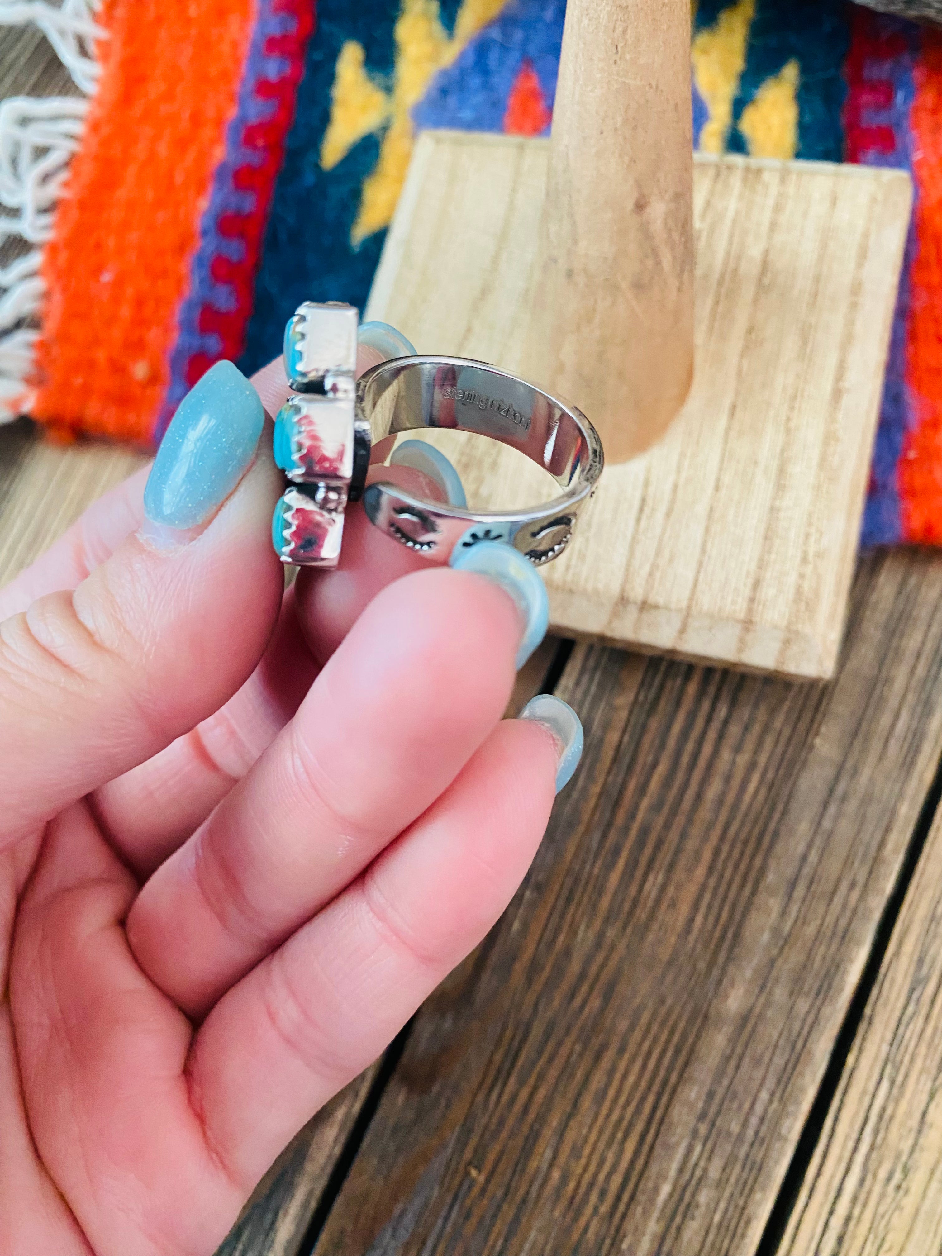 Handmade Sterling Silver & Turquoise Cluster Adjustable Ring