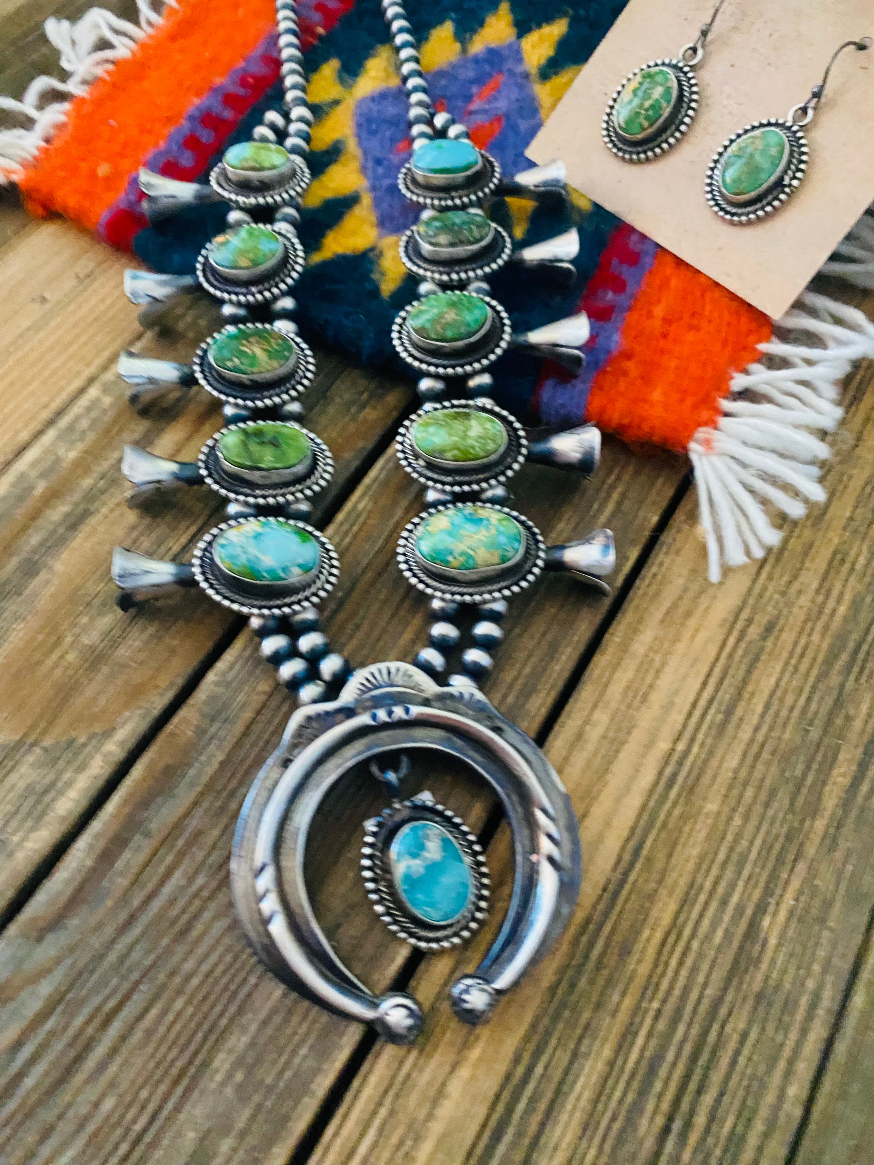 Handcrafted Sonoran Gold Turquoise & Sterling Silver Squash Blossom Ne