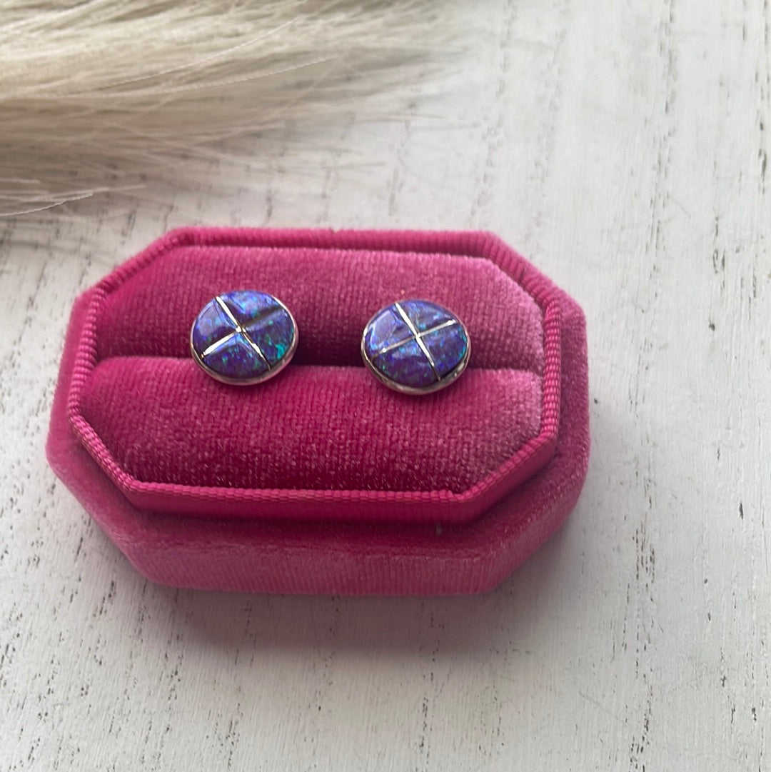 Navajo Purple Opal Inlay & Sterling Silver Stud Earrings