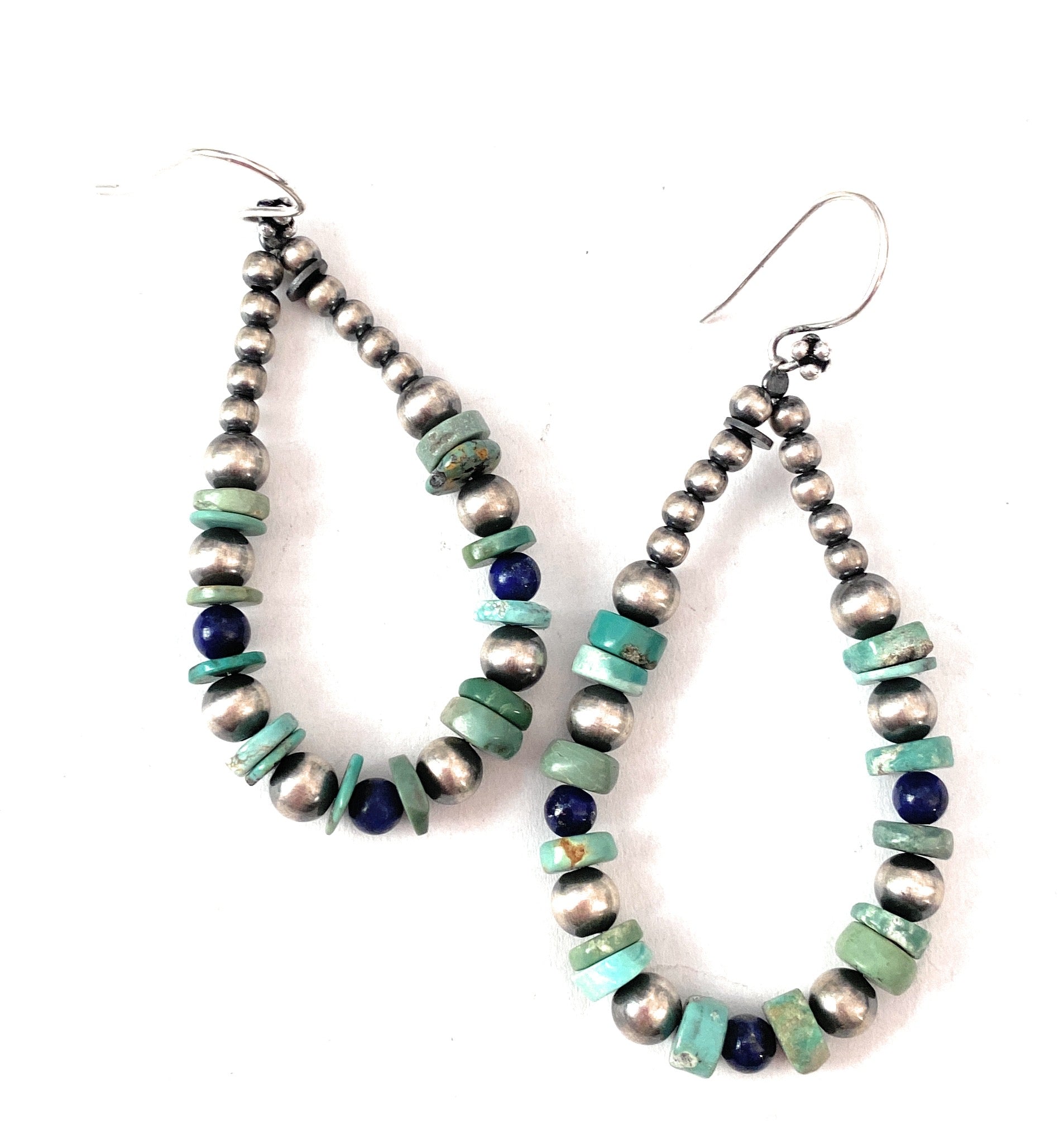 Navajo Pearl Bead & Lapis Bead Dangle Hoop Earrings top For Women