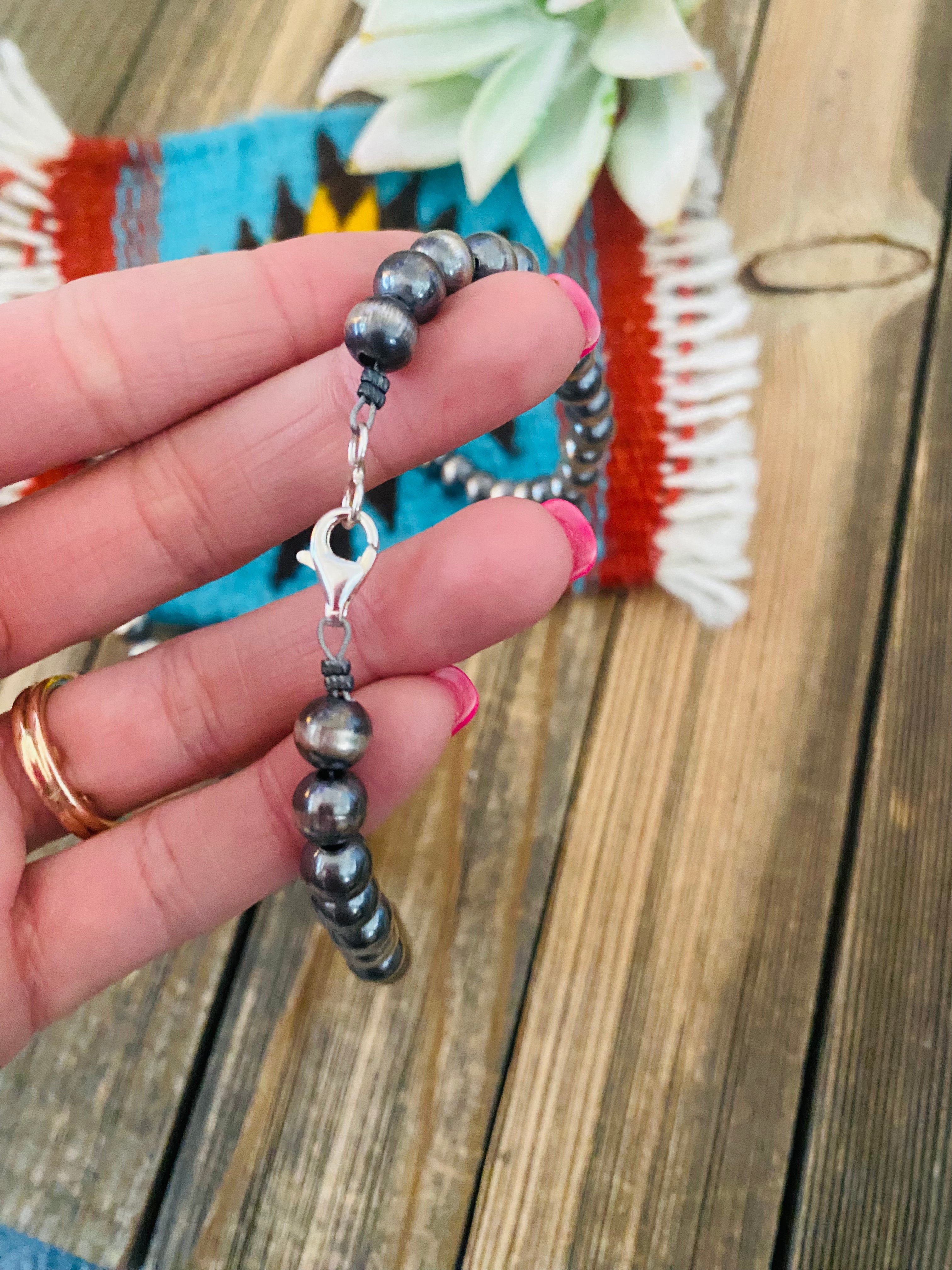 Navajo Sterling Silver & Turquoise Beaded Necklace