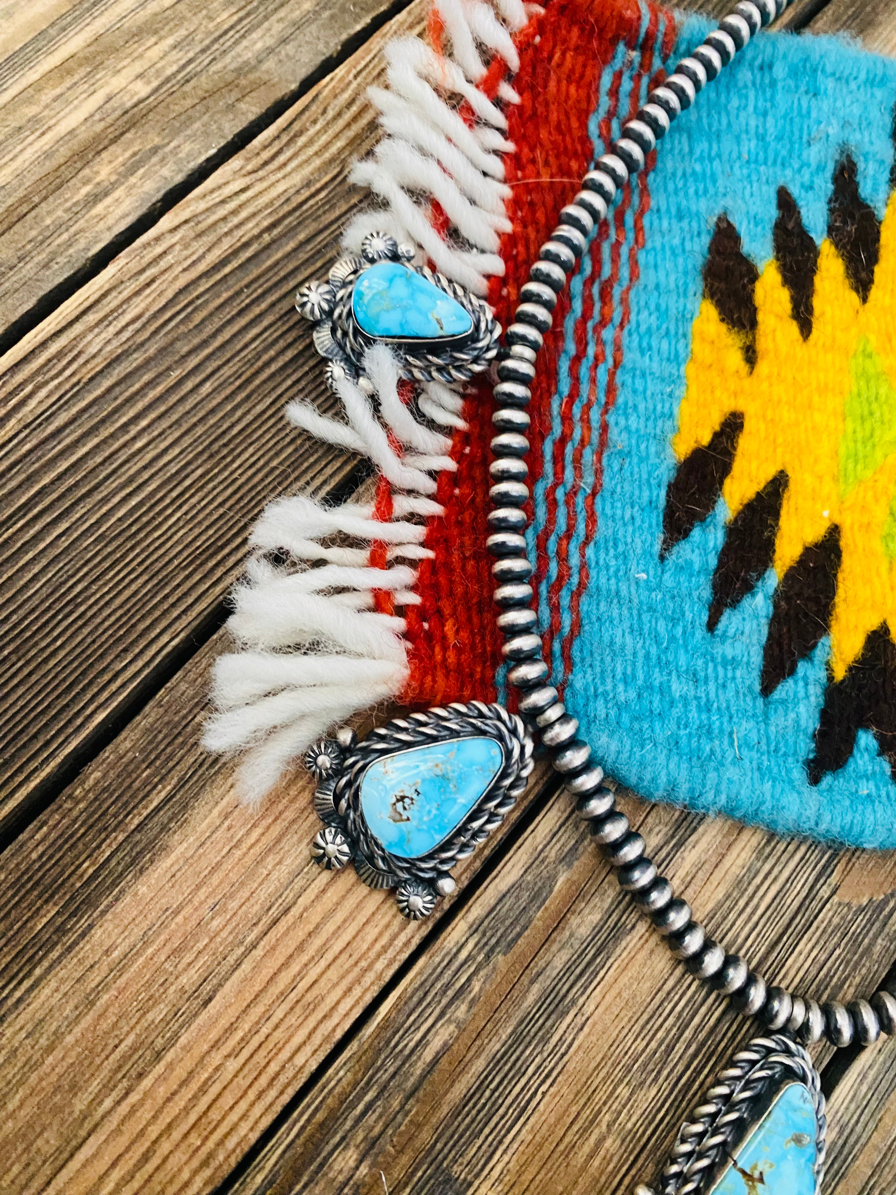 Navajo Sterling Silver & Turquoise Necklace Set by Eli Skeets