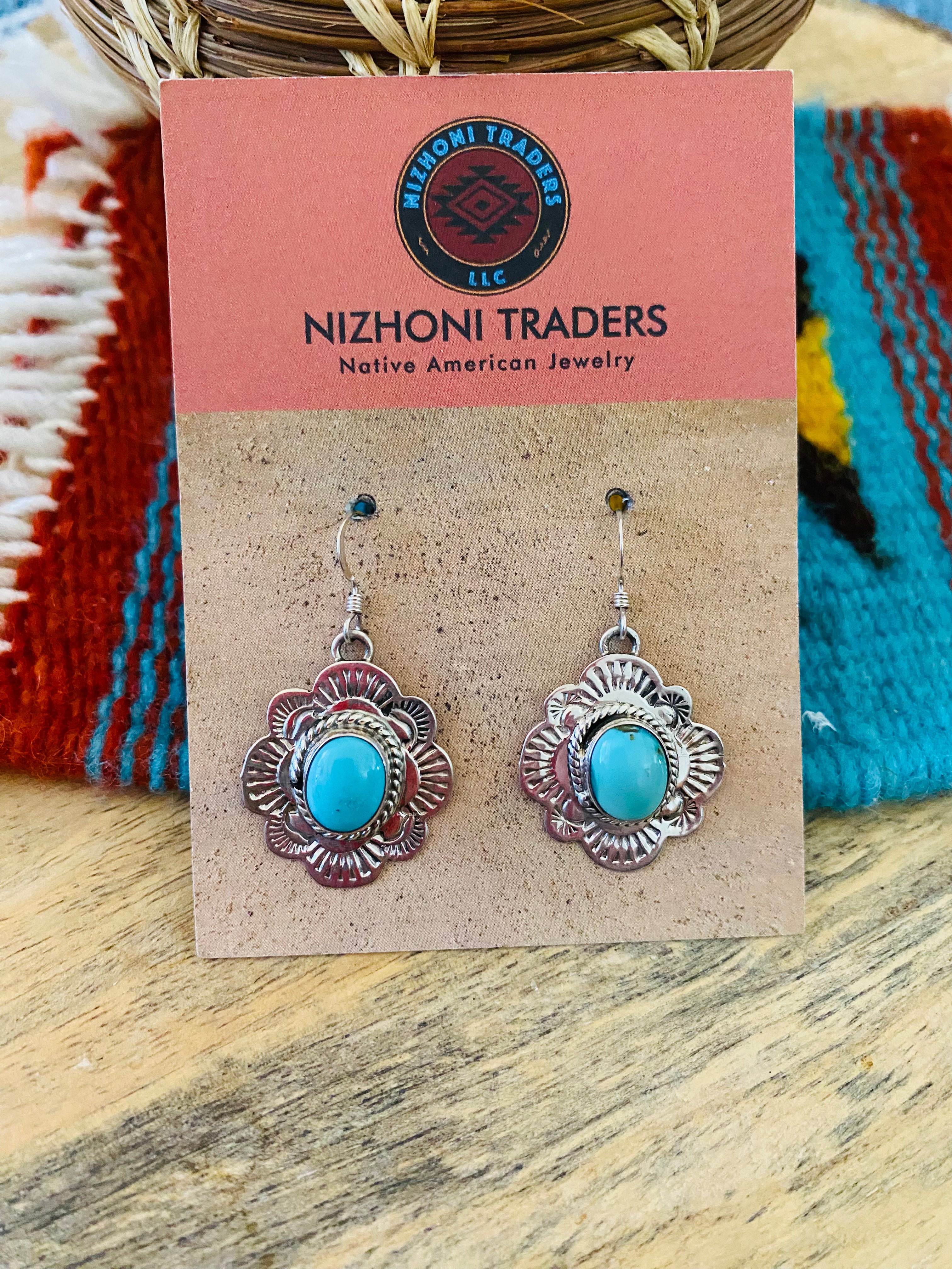 Navajo Sterling Silver & Turquoise Dangle Earrings