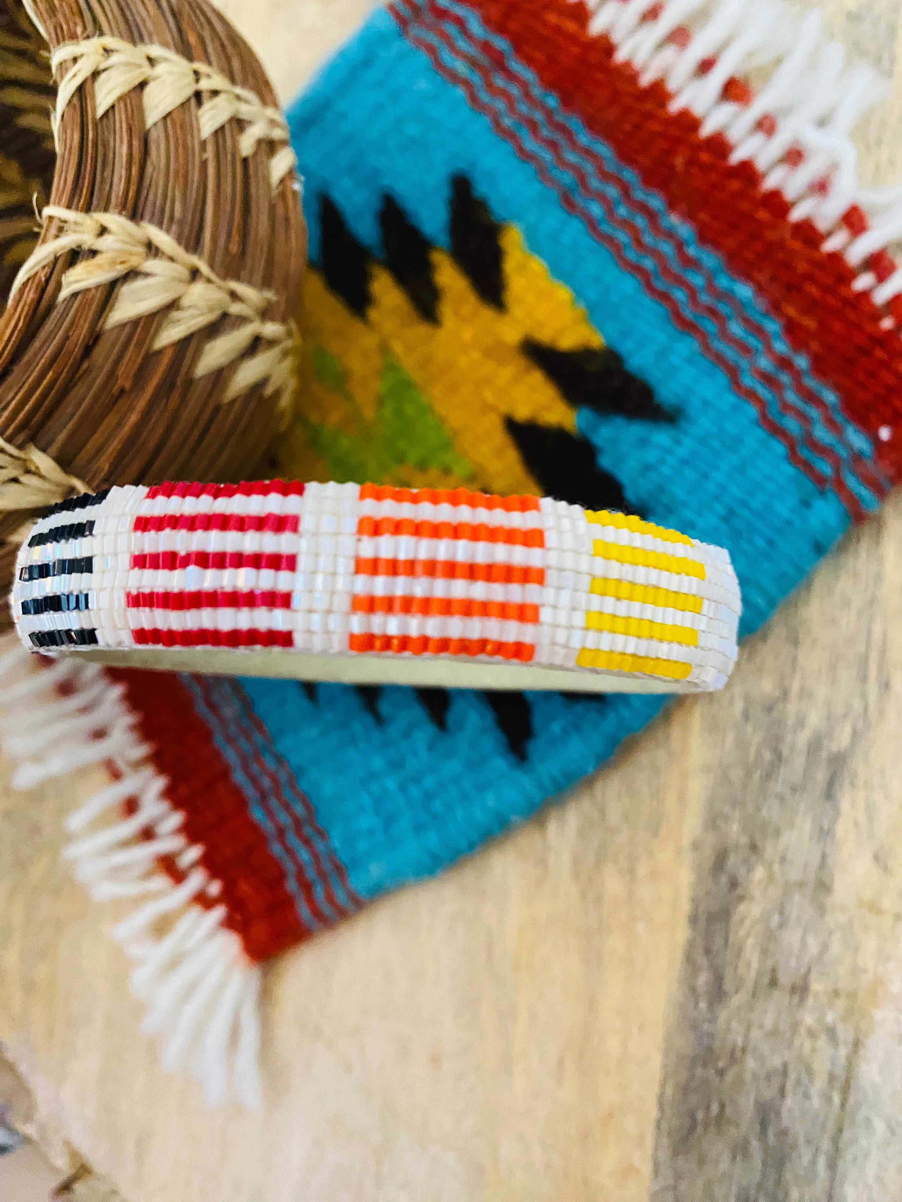 Navajo Made Beaded Leather Bangle Bracelet