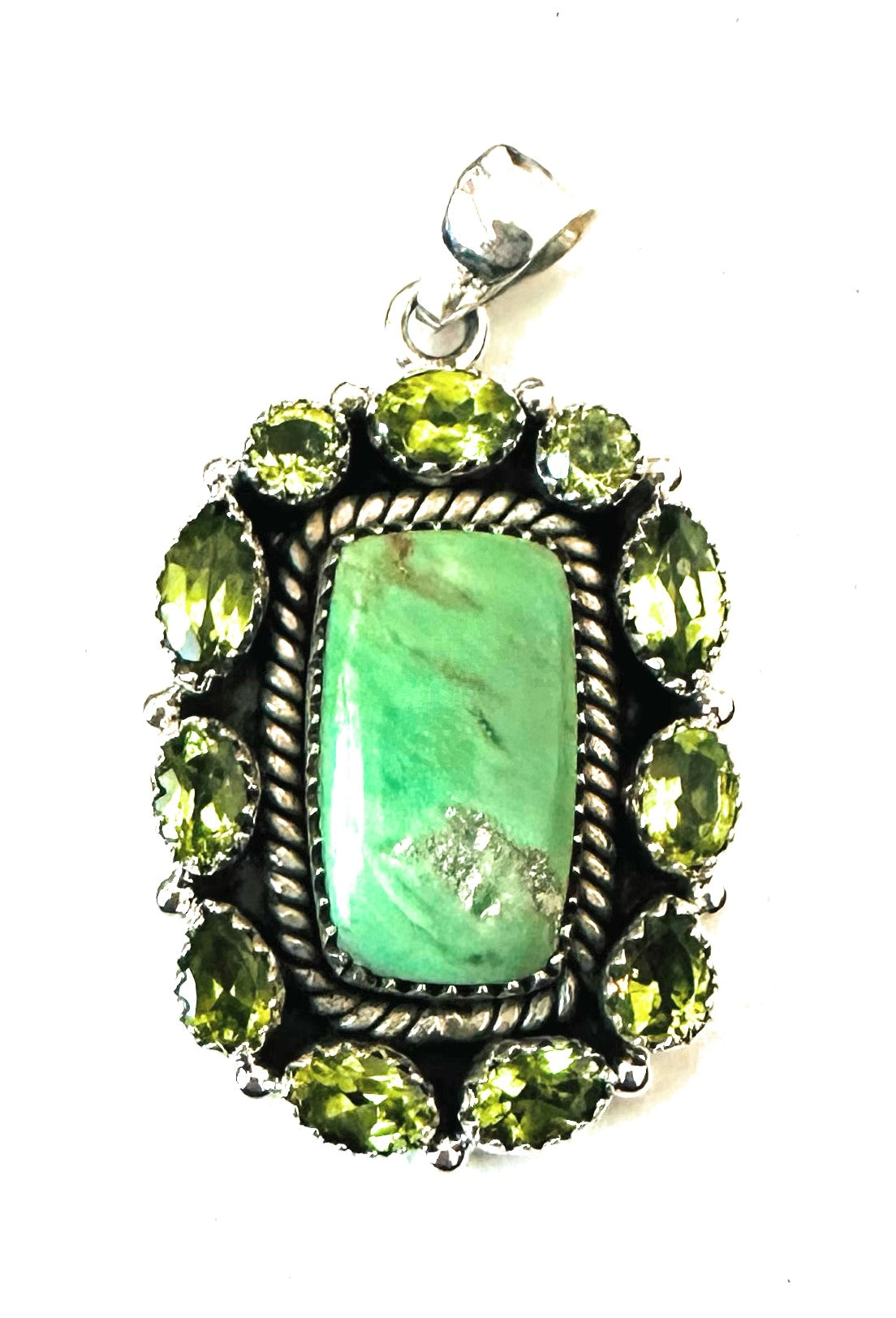 Handmade Sterling Silver, Variscite & Peridot Cluster Pendant