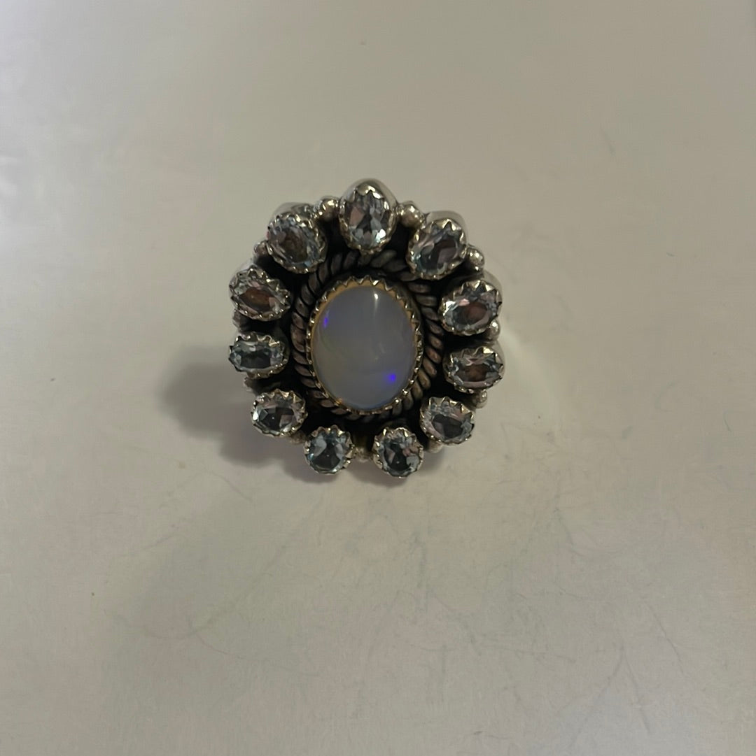 Nizhoni Handmade Ethiopian Opal, Topaz And Sterling Silver Adjustable Ring