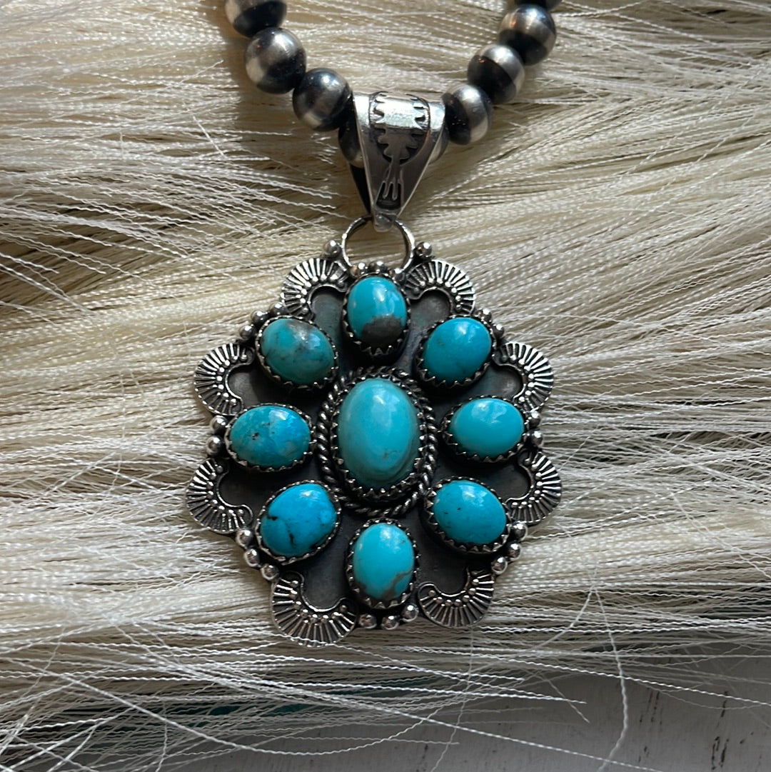 Handmade Sterling Silver & Turquoise Pendant Signed Nizhoni