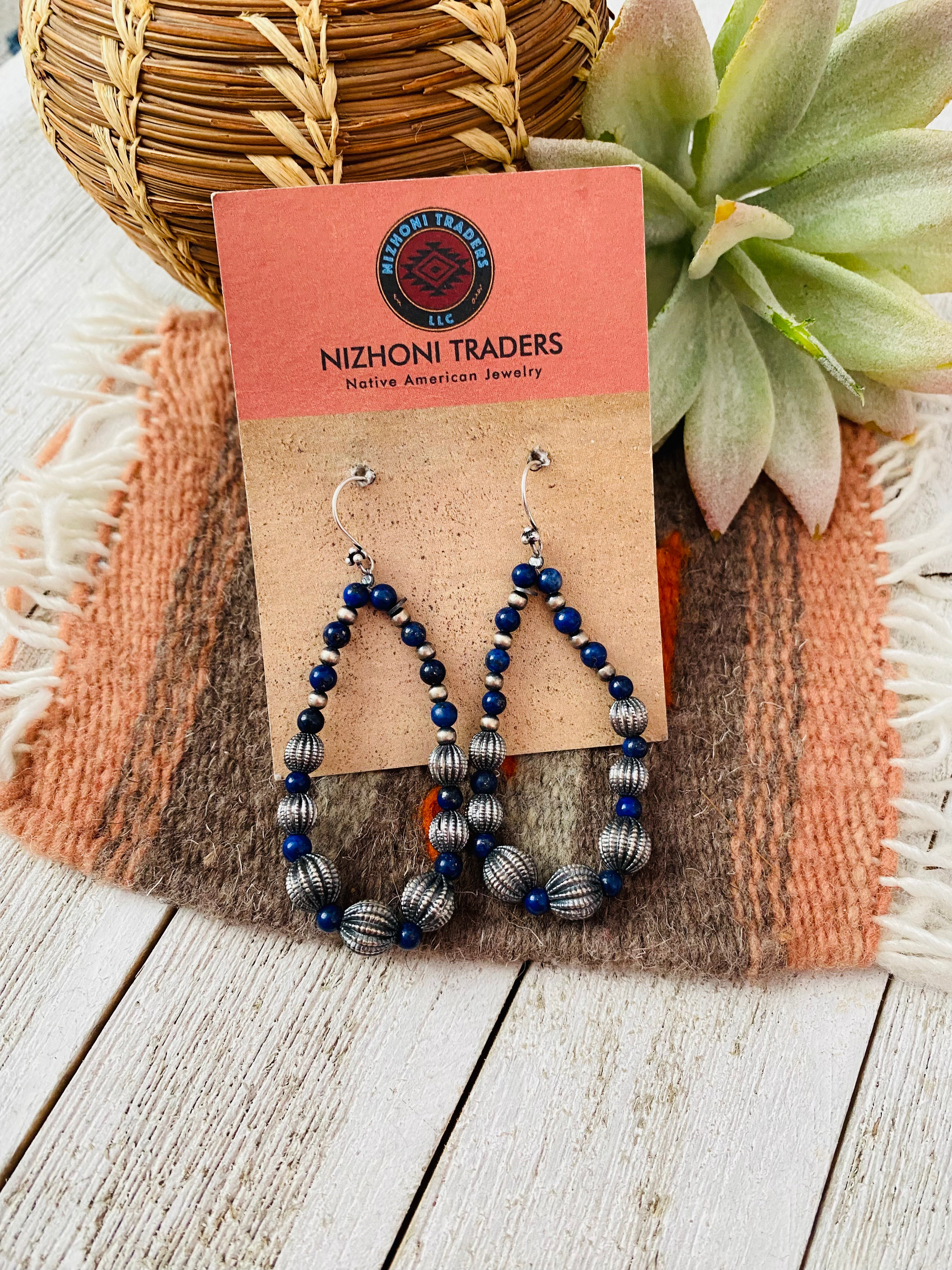 Handmade Lapis And Sterling Silver Beaded Dangle Earrings