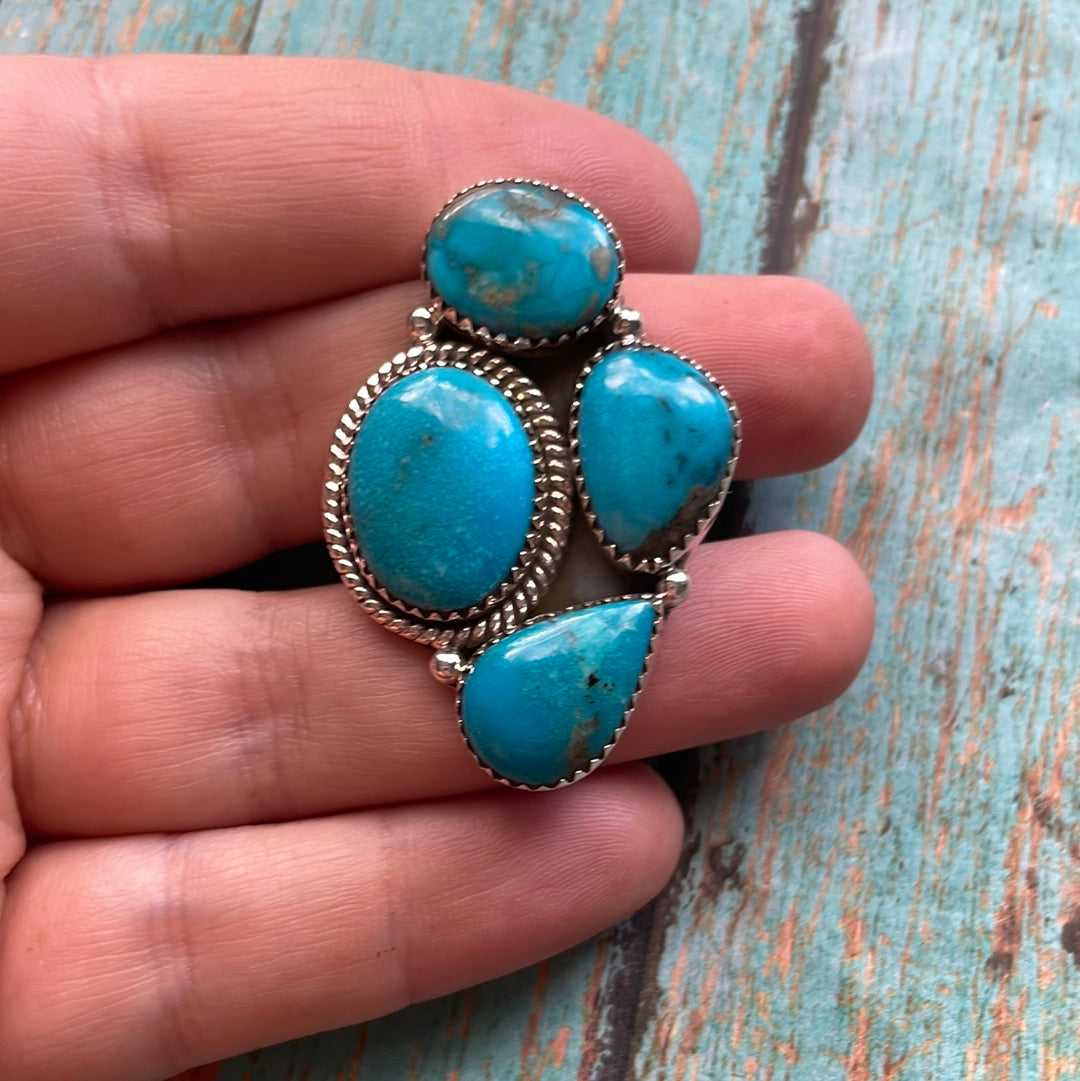 Beautiful Handmade Turquoise And Sterling Silver Adjustable Ring