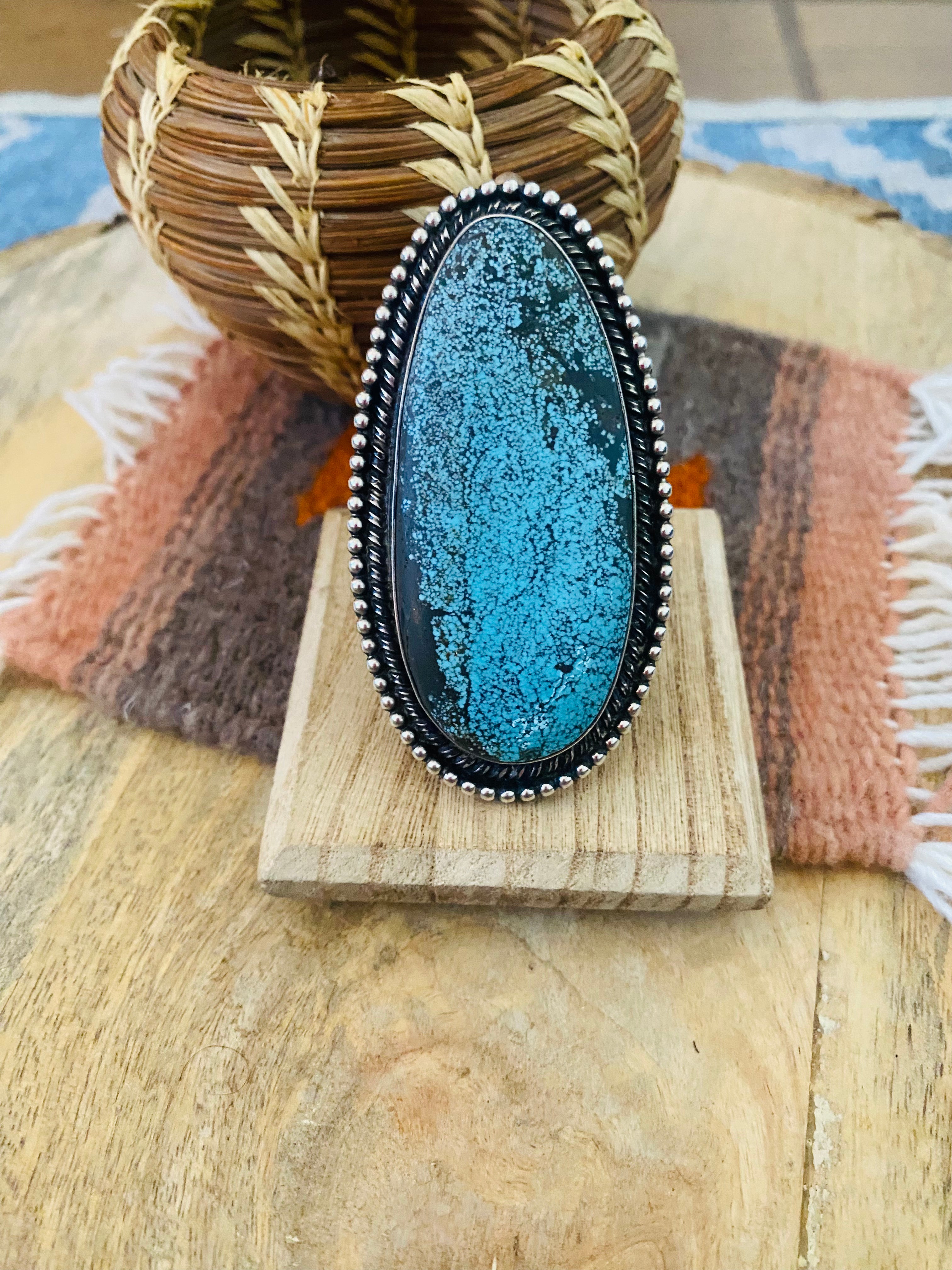 Navajo Natural Turquoise & Sterling Silver Ring Size 11