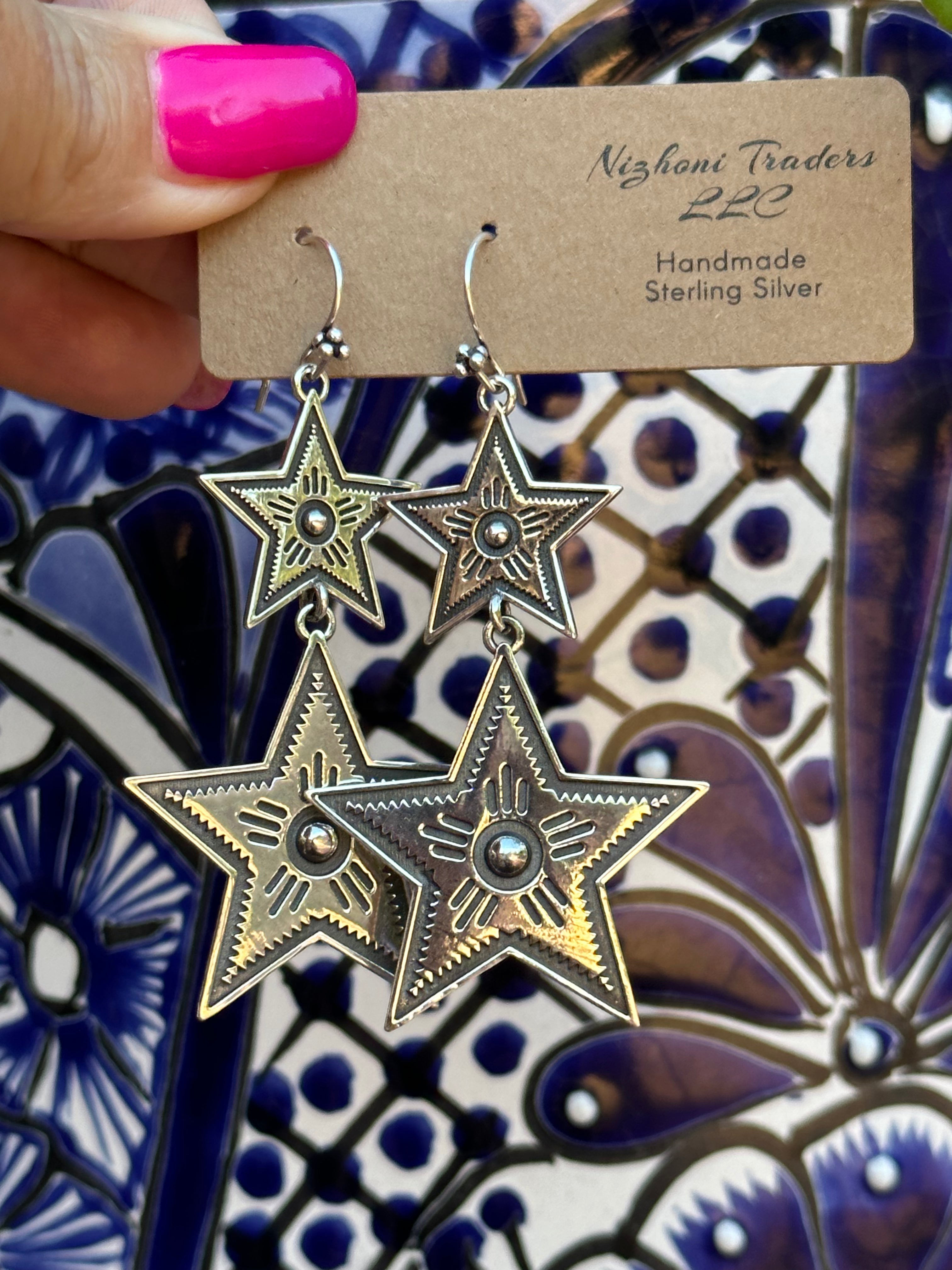 Handmade Star Gazer Sterling Silver Dangle Earrings