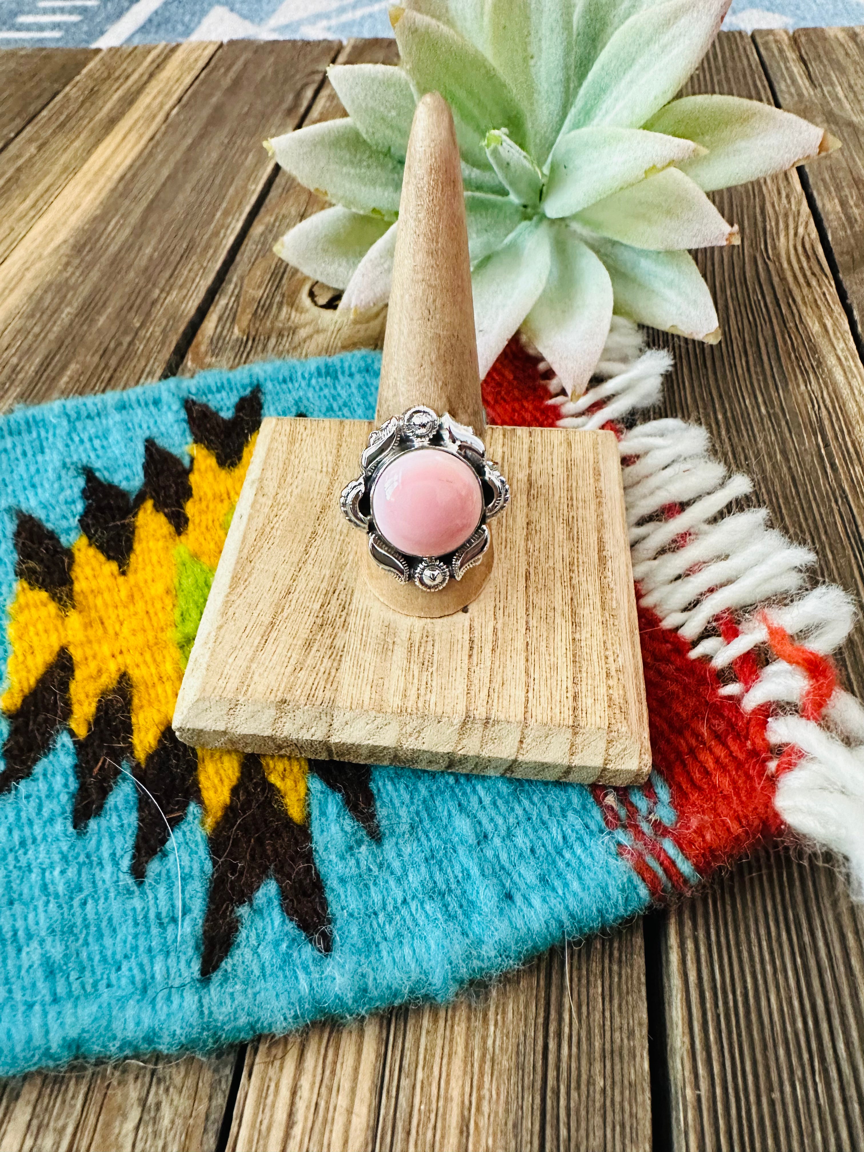 Handmade Sterling Silver & Queen Pink Conch Shell Adjustable Ring