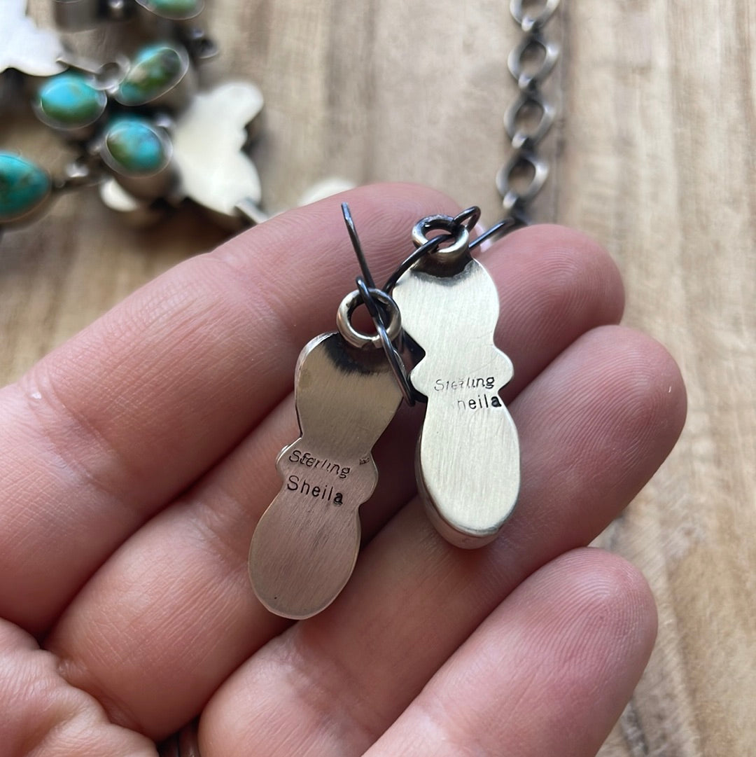 Navajo Sterling Silver Sonoran Mountain Turquoise Necklace & Earring Set By Sheila Becenti