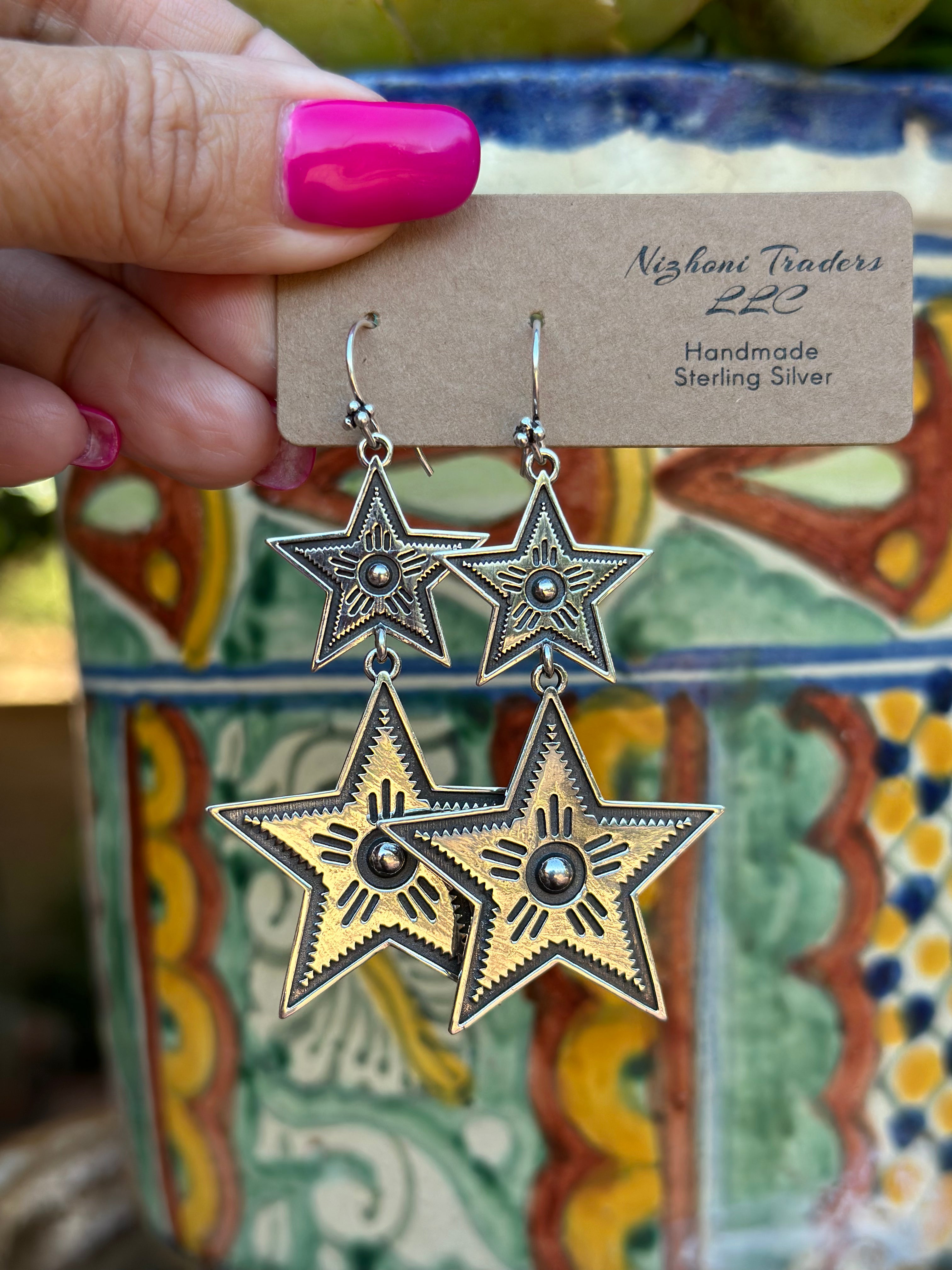 Handmade Star Gazer Sterling Silver Dangle Earrings