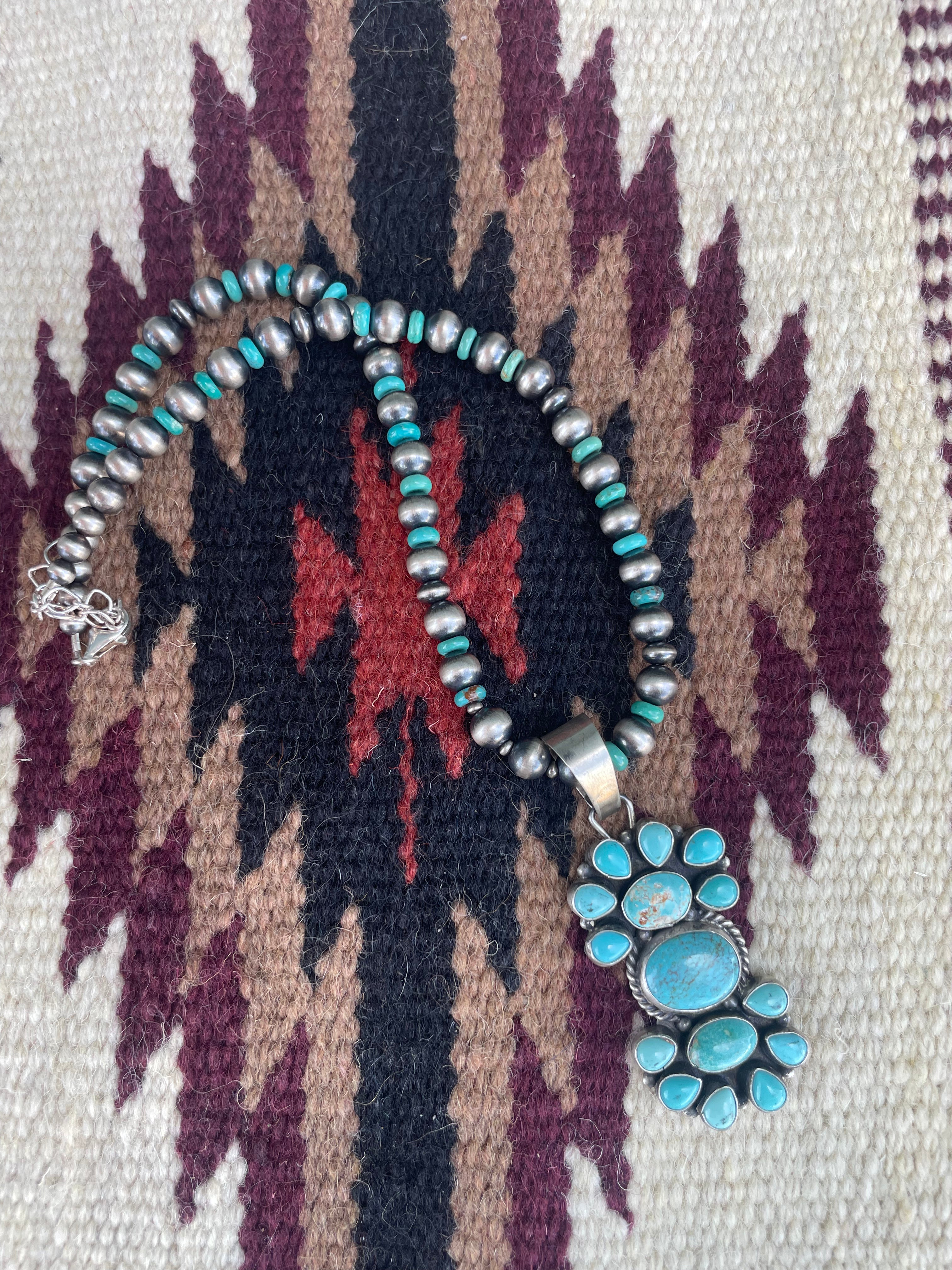 Beautiful Navajo Sterling Silver Turquoise Necklace Signed Sheila Becenti