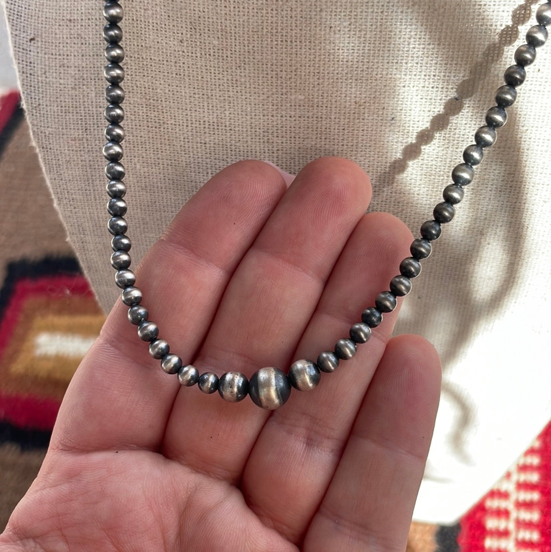 Handmade Beaded Sterling Silver 4-8mm Beaded Necklace 14”