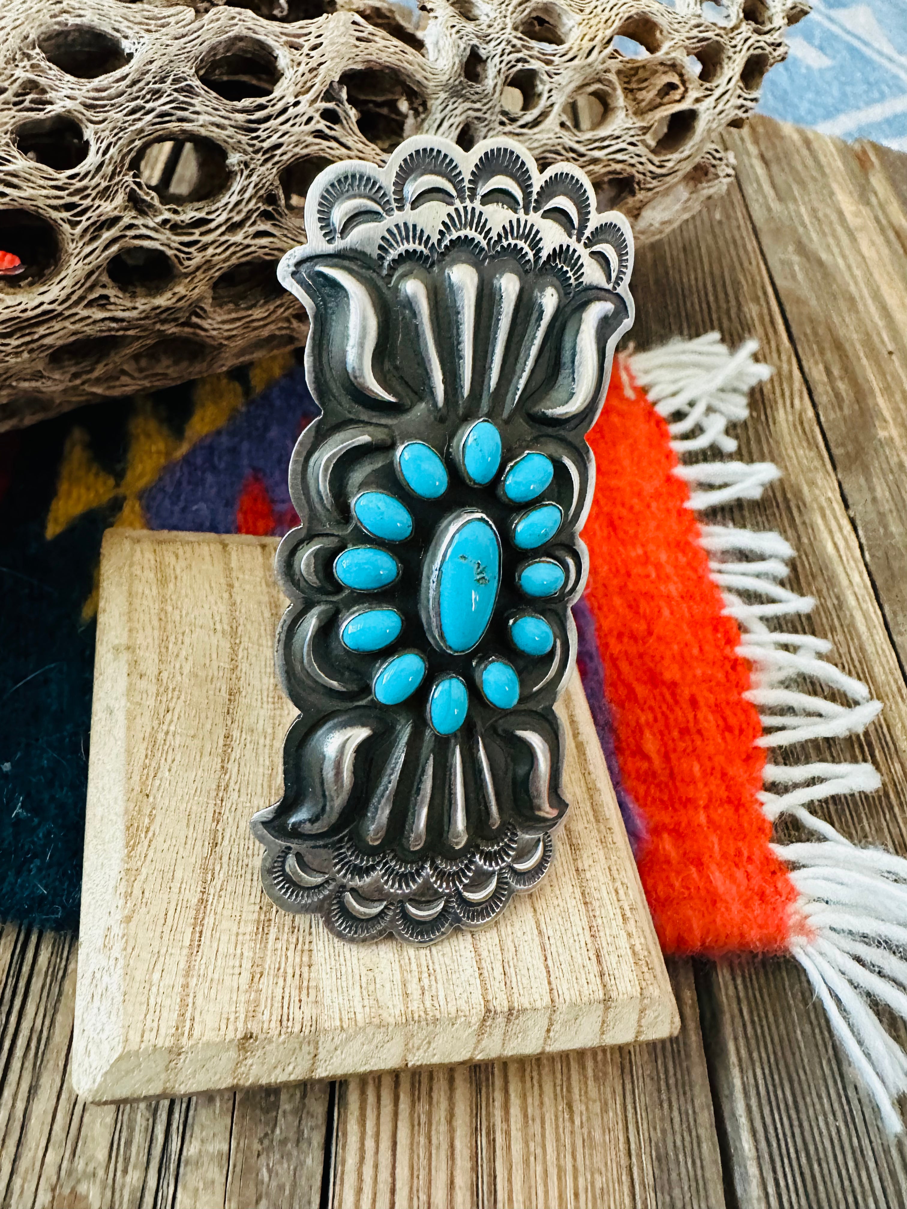 Navajo Turquoise and Sterling Silver Adjustable Concho Ring