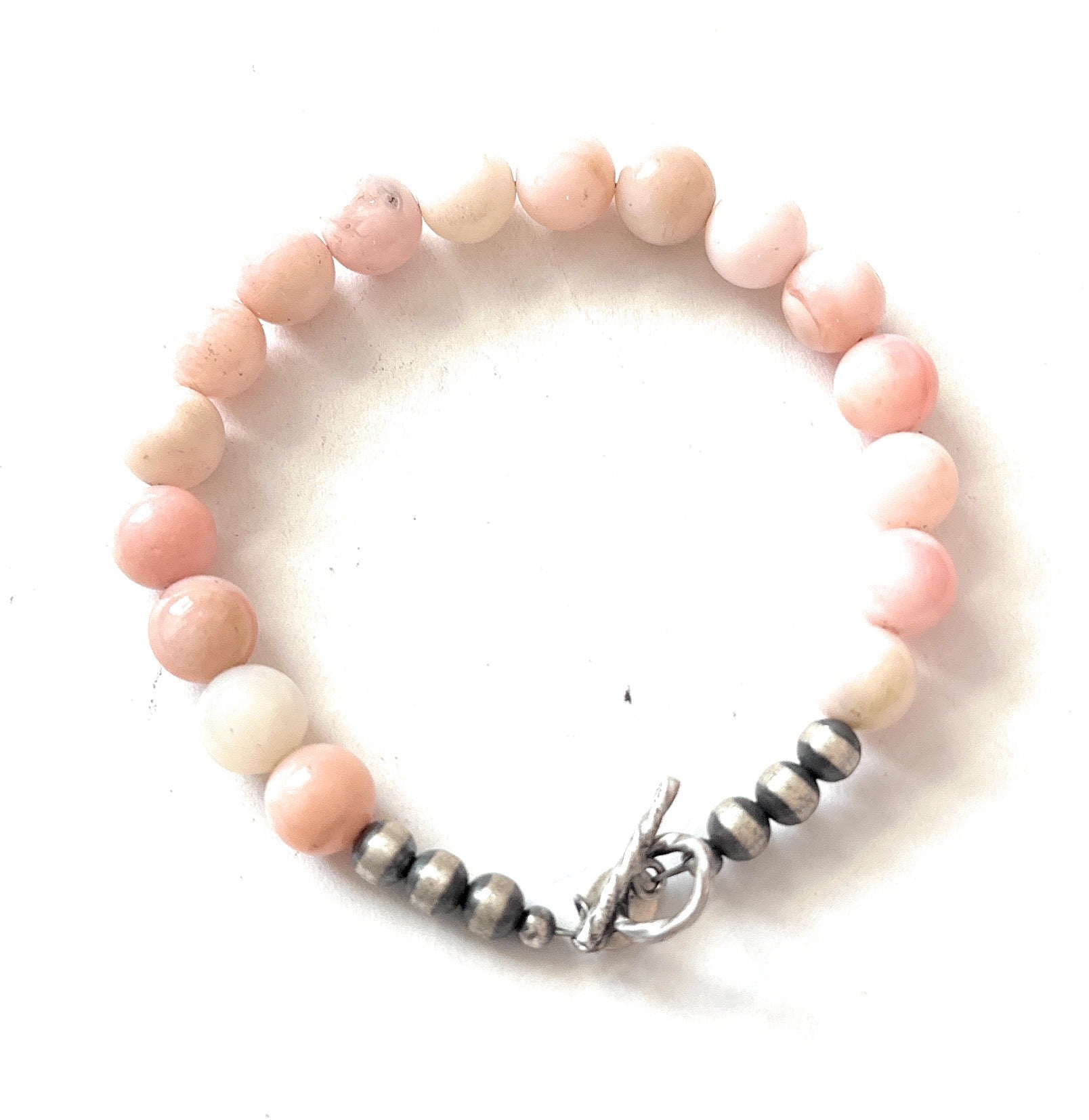 Navajo Queen Pink Conch Shell & Sterling Silver Beaded Bracelet