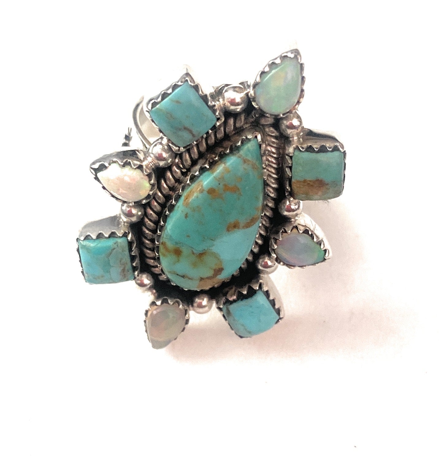 Handmade Sterling Silver, Turquoise & Opal Adjustable Ring