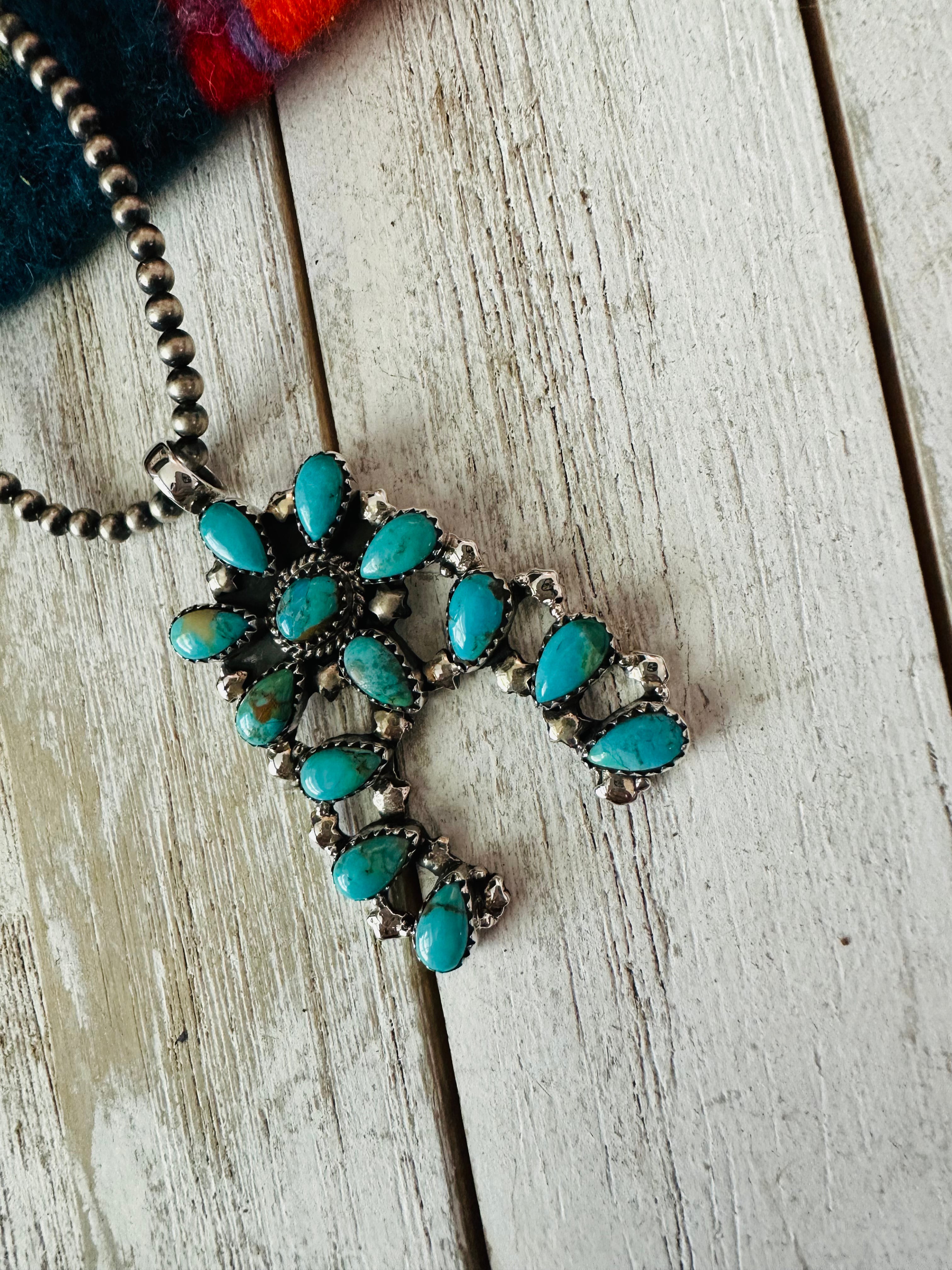 Handmade Sterling Silver & Kingman Turquoise Naja Style Pendant