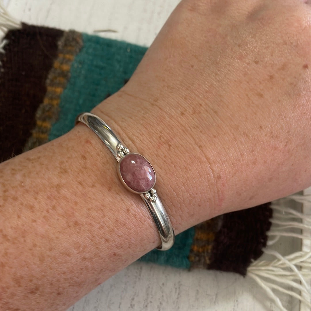 Handcrafted Sterling Silver And Rhodochrosite Adjustable Cuff Bracelet Signed T Skeets