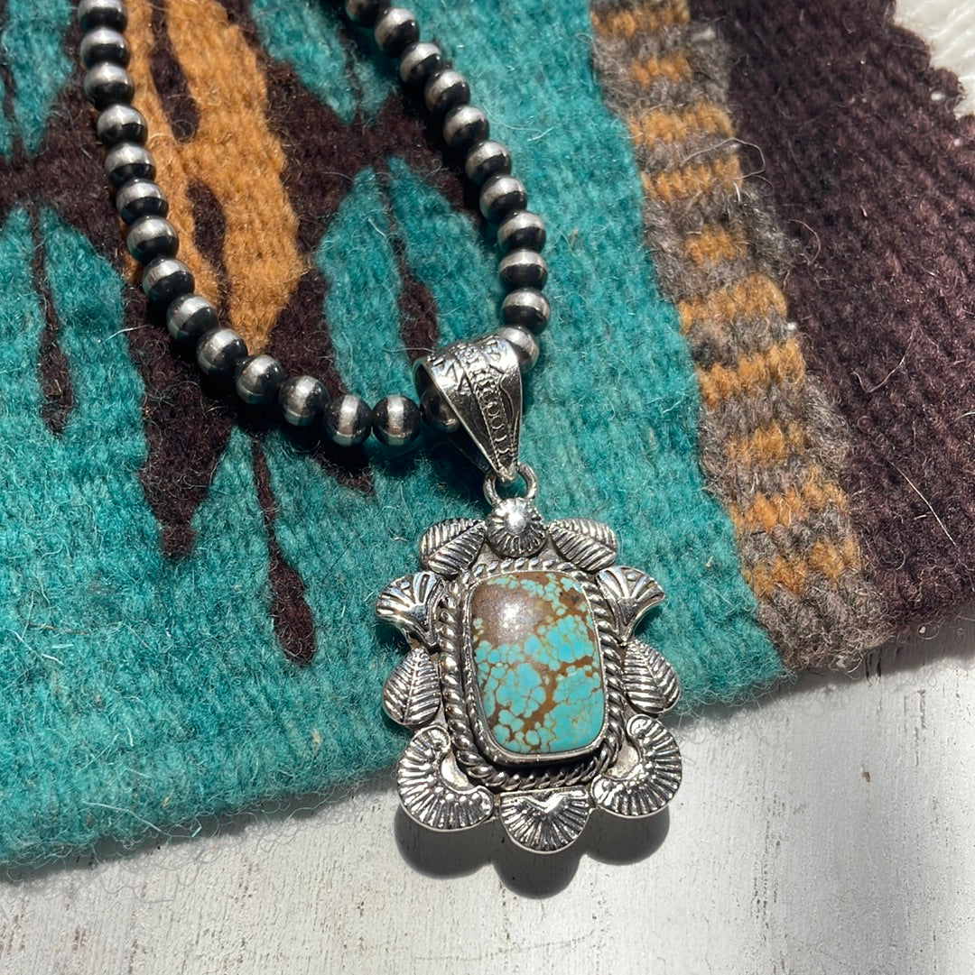 Handmade Sterling Silver & Number 8 Turquoise Pendant Signed Nizhoni