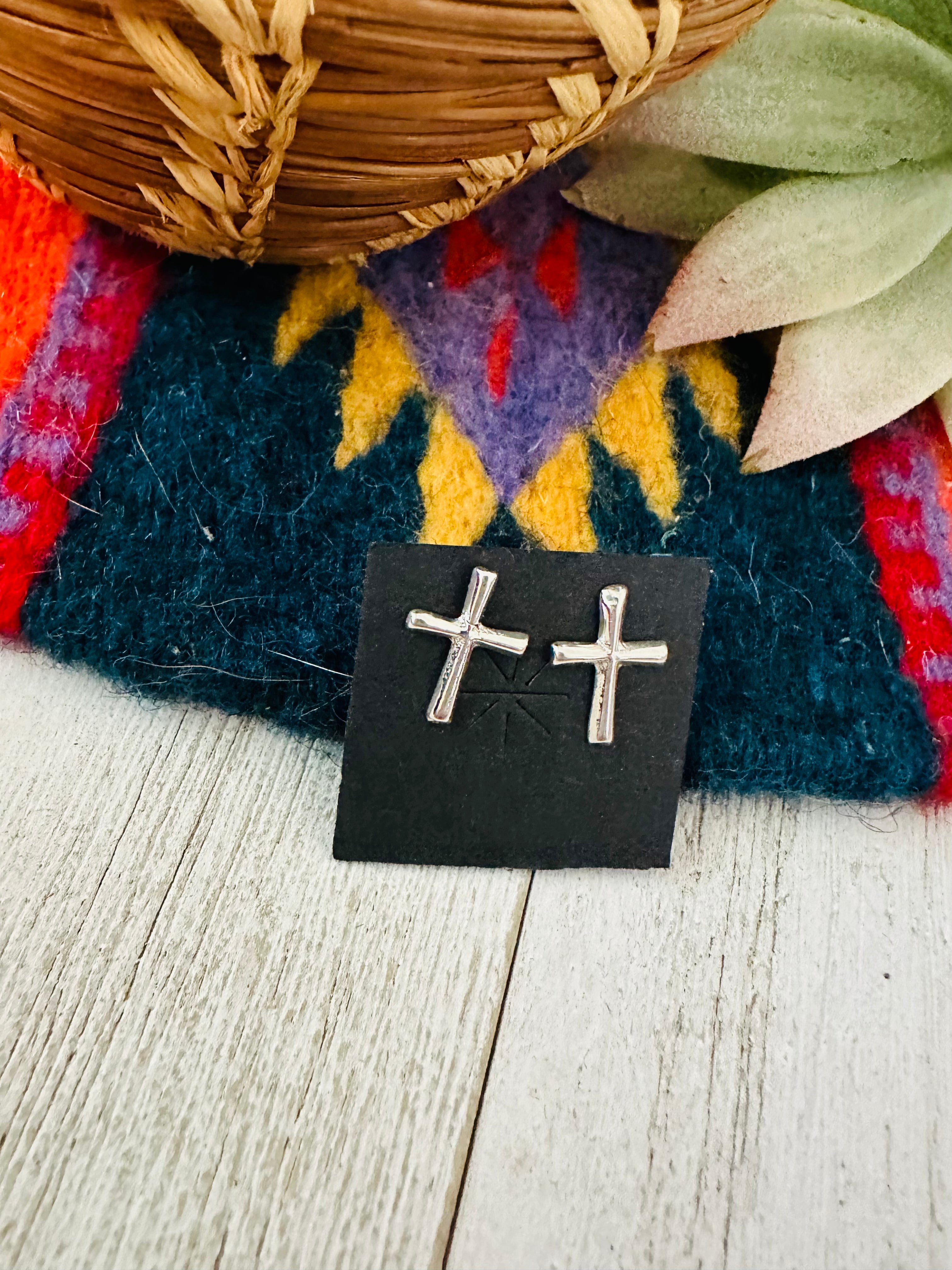 Navajo Sterling Silver Cross Stud Earrings