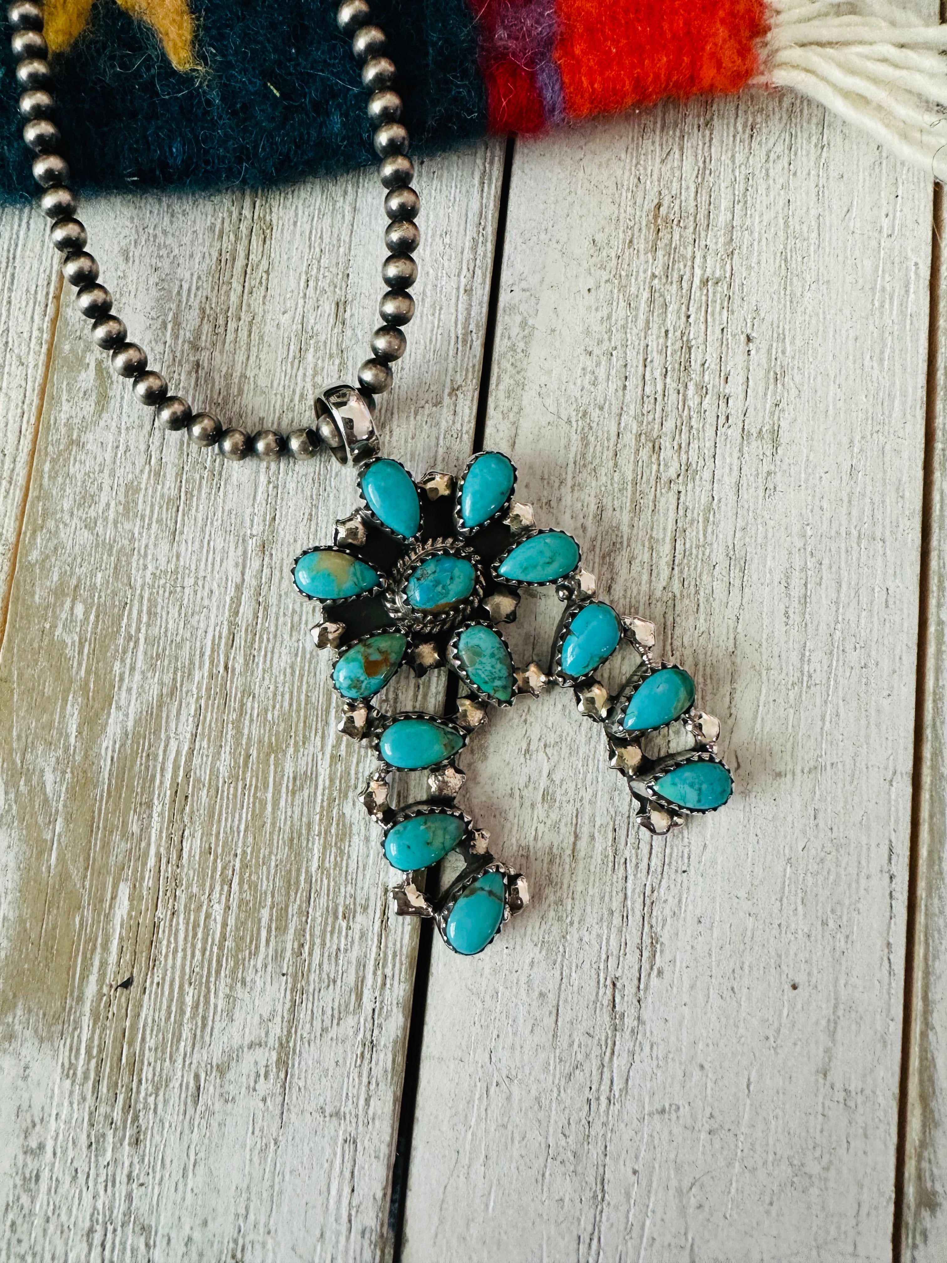 Handmade Sterling Silver & Kingman Turquoise Naja Style Pendant