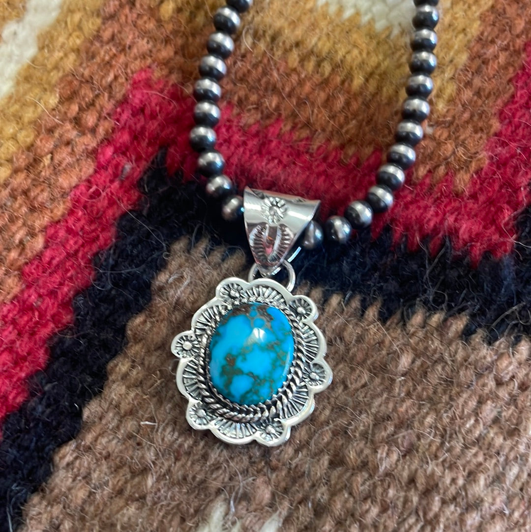 Handmade Sterling Silver & Kingman Web Turquoise Pendant Signed Nizhoni