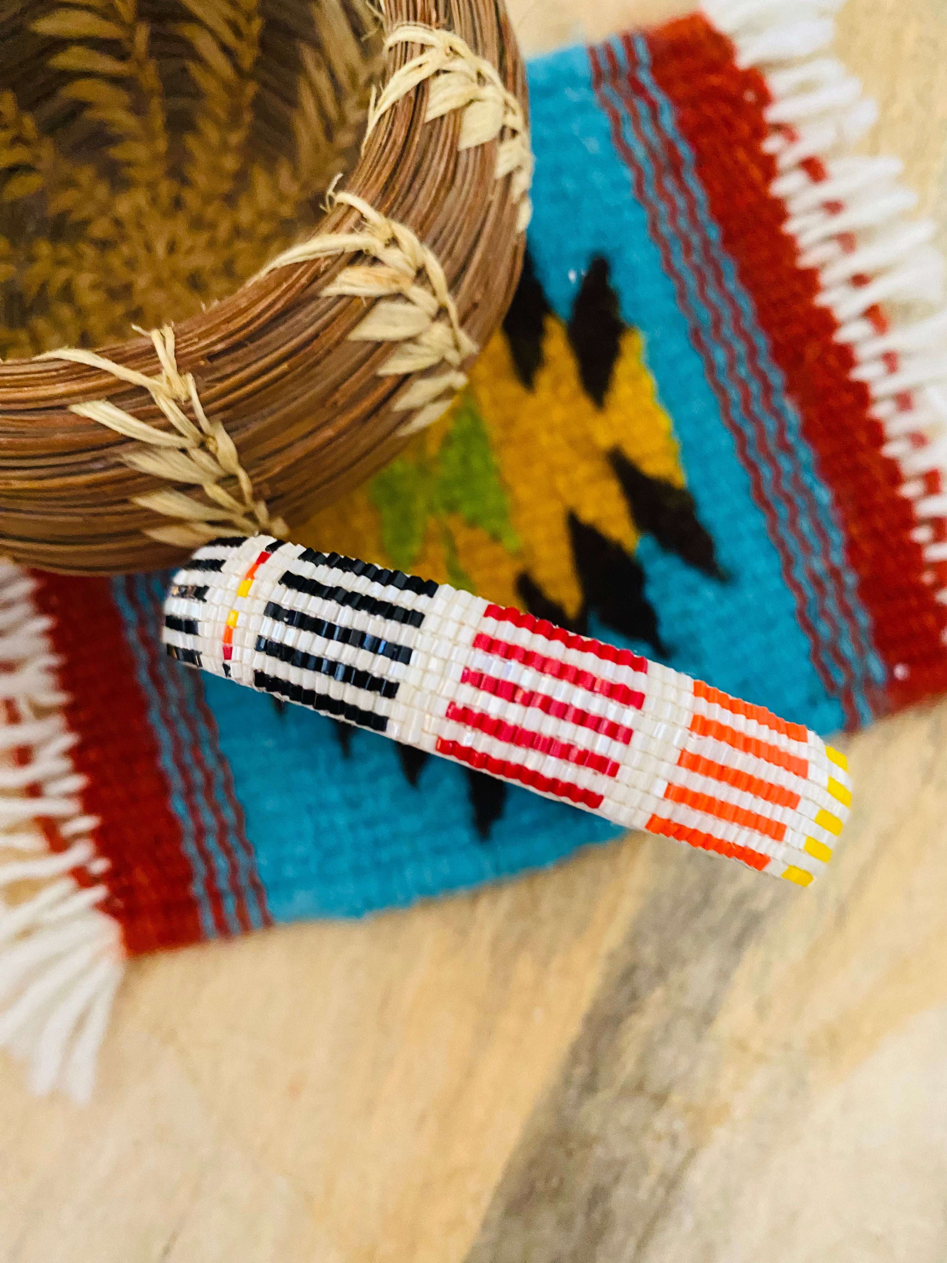 Navajo Made Beaded Leather Bangle Bracelet