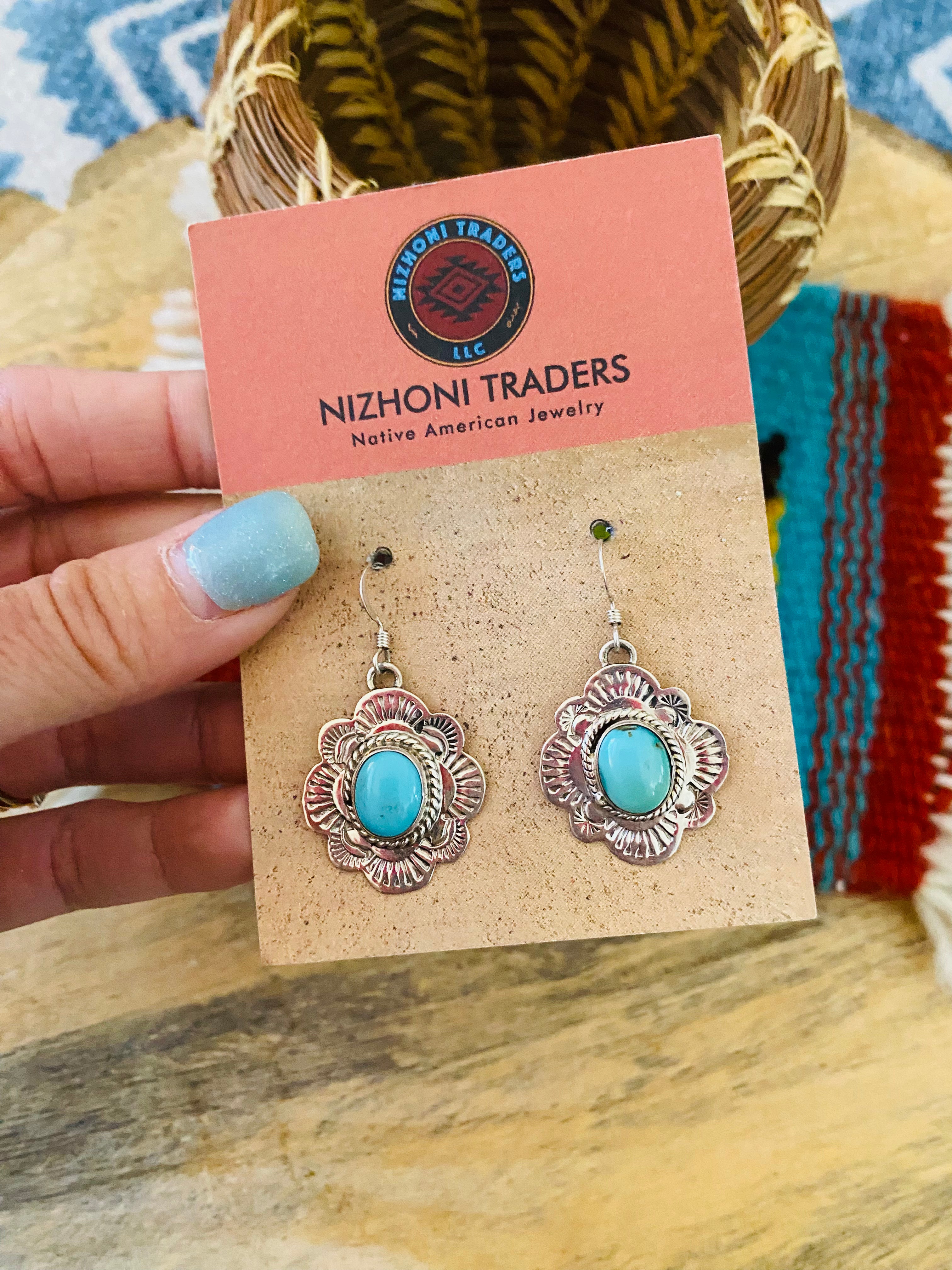 Navajo Sterling Silver & Turquoise Dangle Earrings