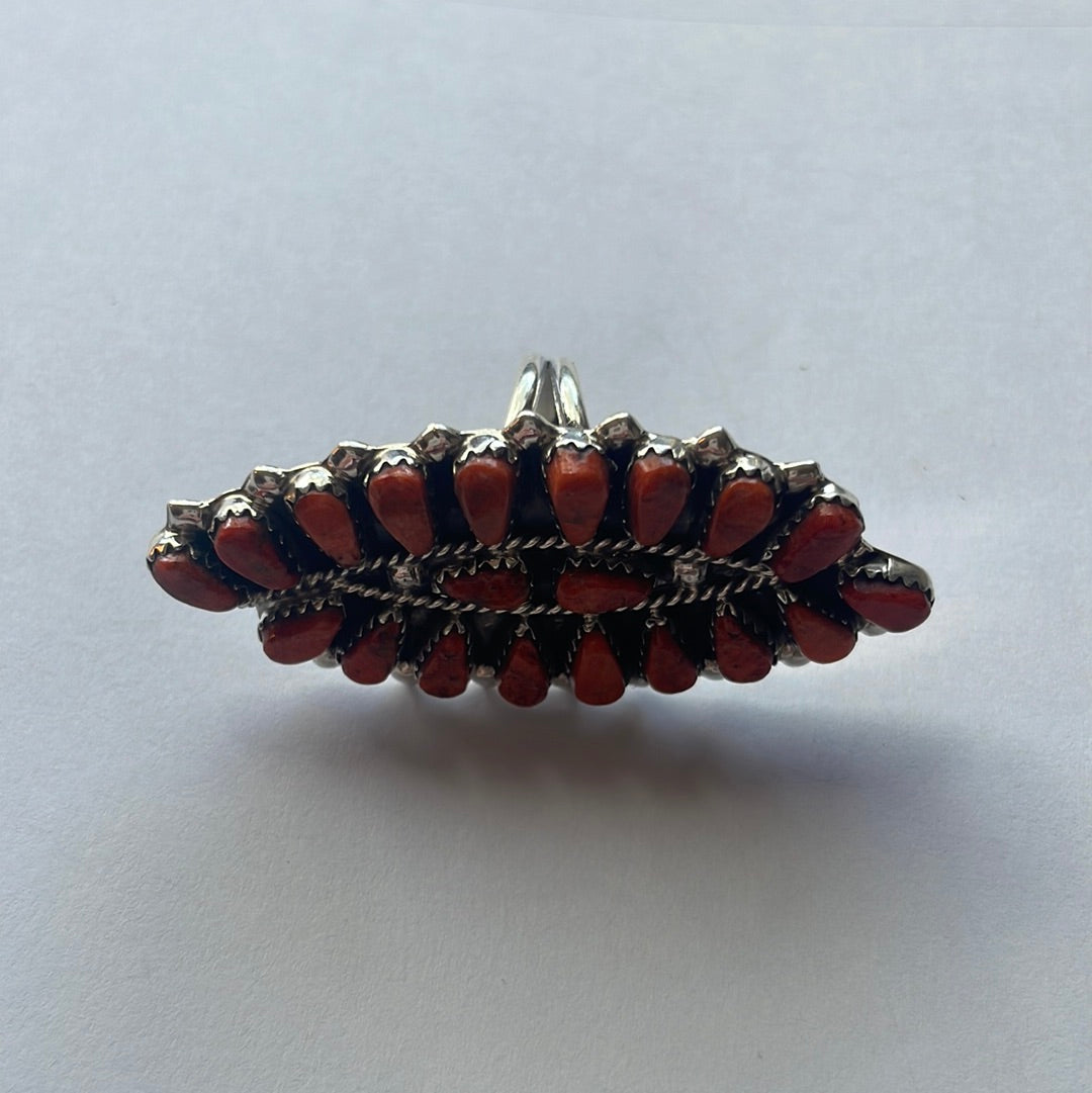 Navajo Sterling Silver & Orange Mojave Cluster Ring Size 7