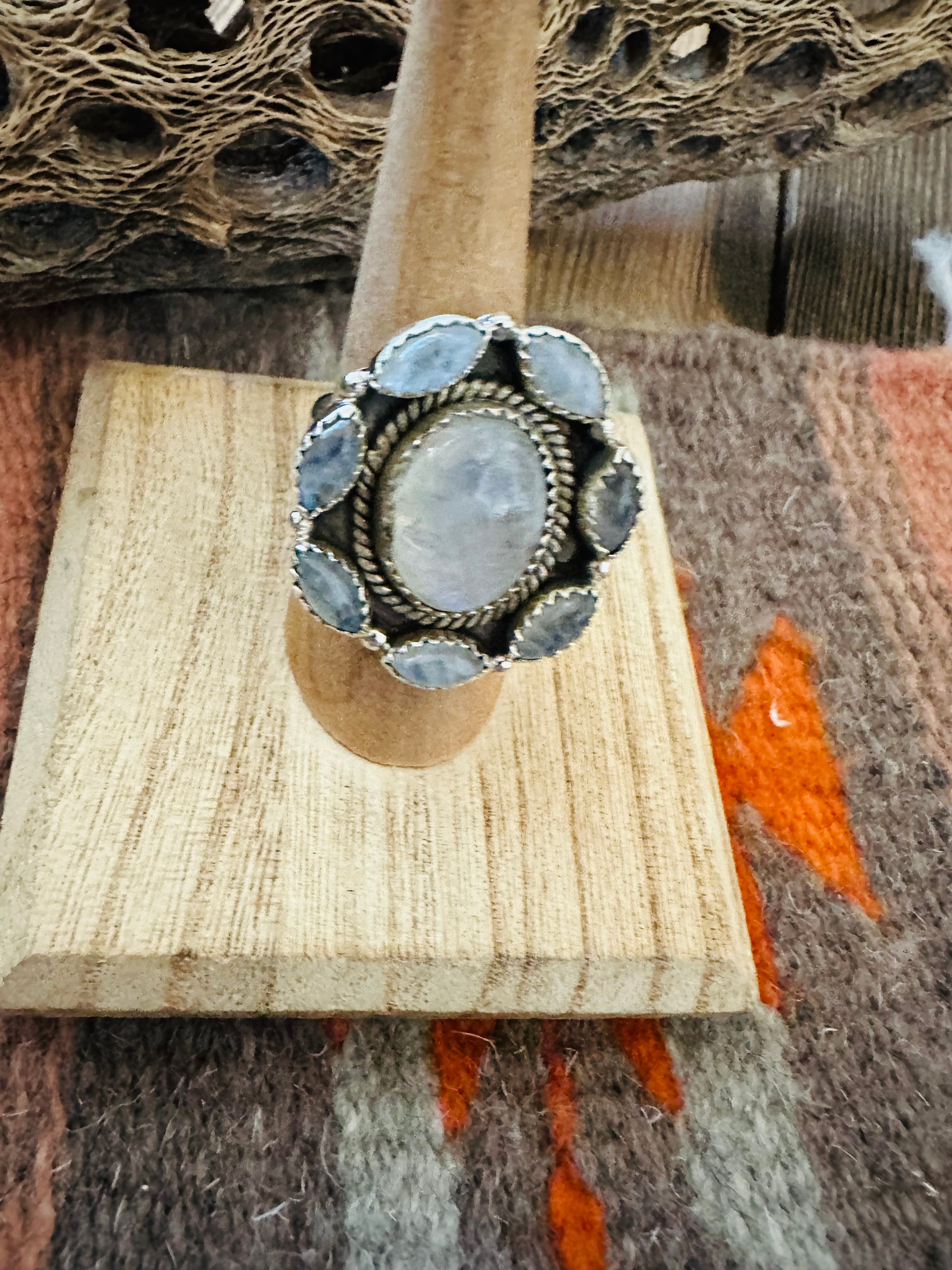 Handmade Sterling Silver & Moon Stone Cluster Adjustable Ring