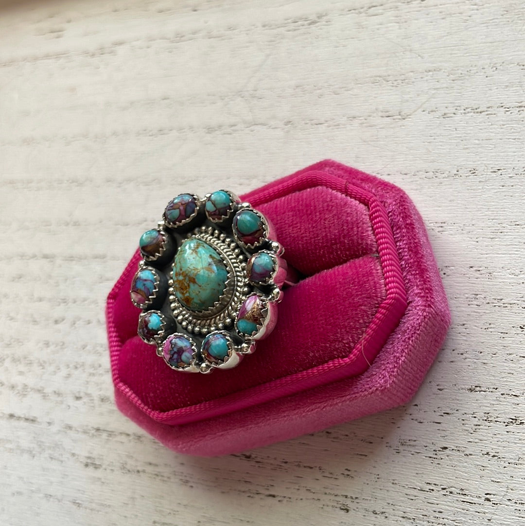 Beautiful Handmade Purple Dream, Turquoise And Sterling Silver Adjustable Ring Signed Nizhoni